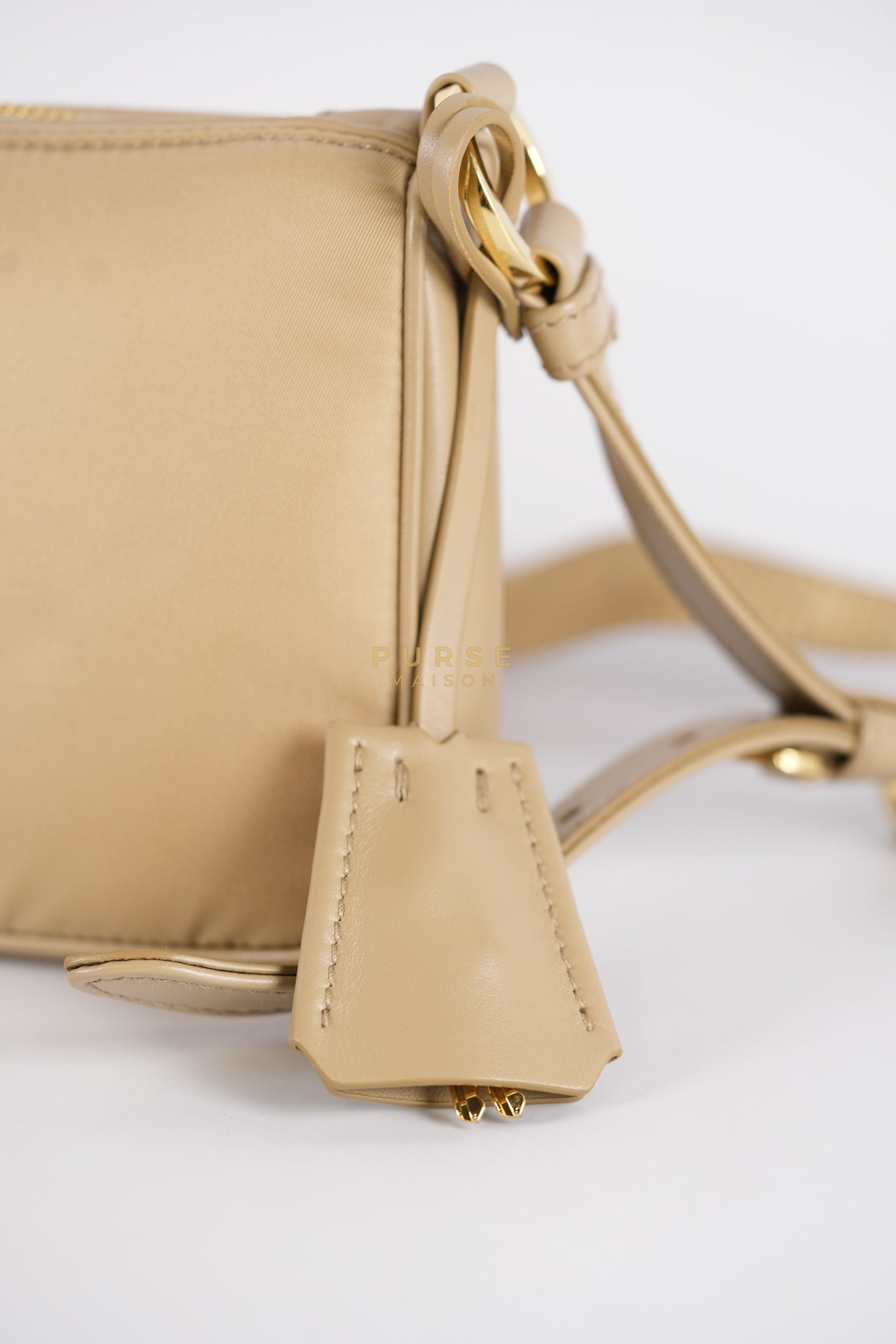 1BC234 Re-nylon and Leather Shoulder Bag in Camel | Purse Maison Luxury Bags Shop