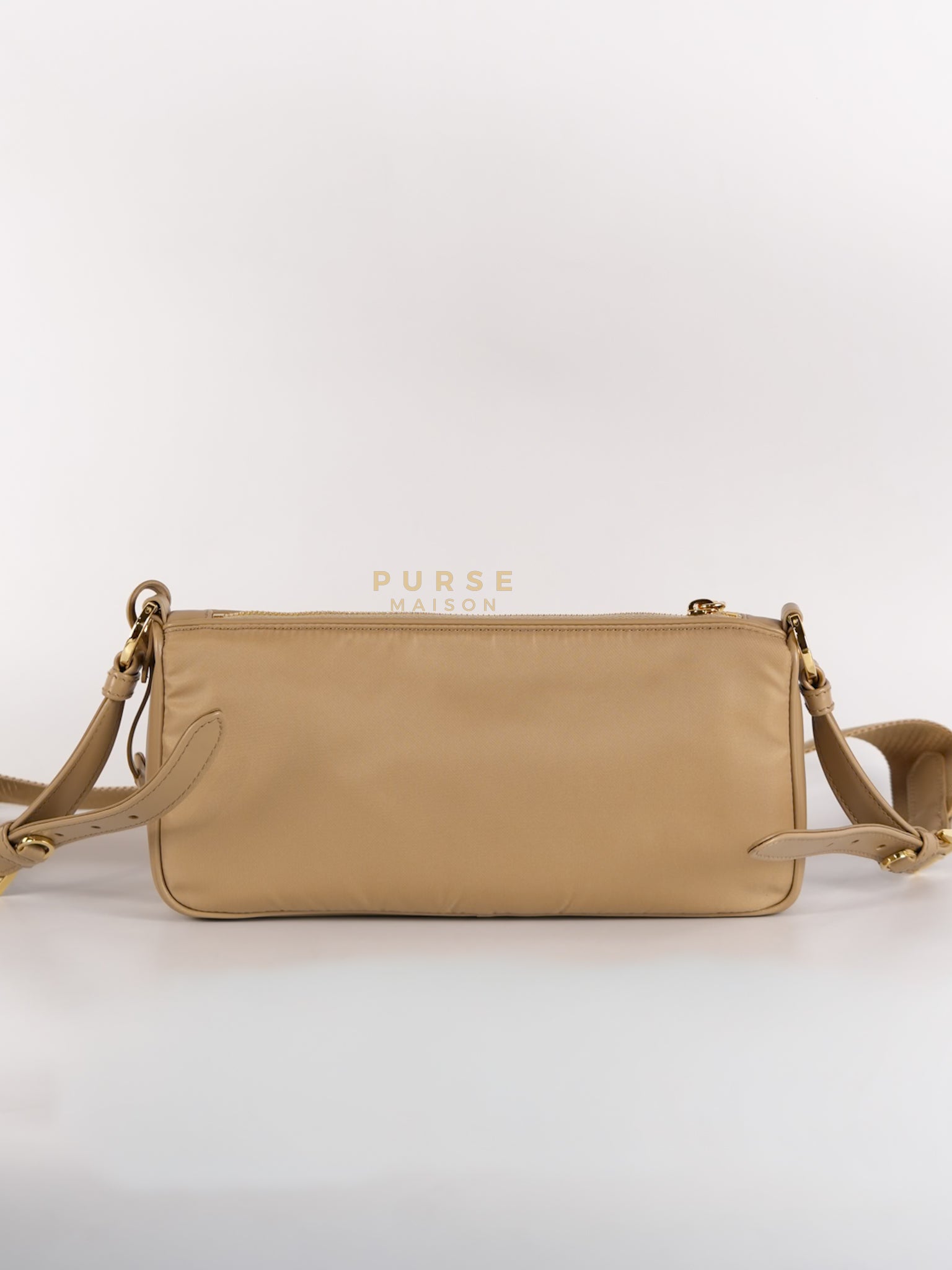 1BC234 Re-nylon and Leather Shoulder Bag in Camel | Purse Maison Luxury Bags Shop