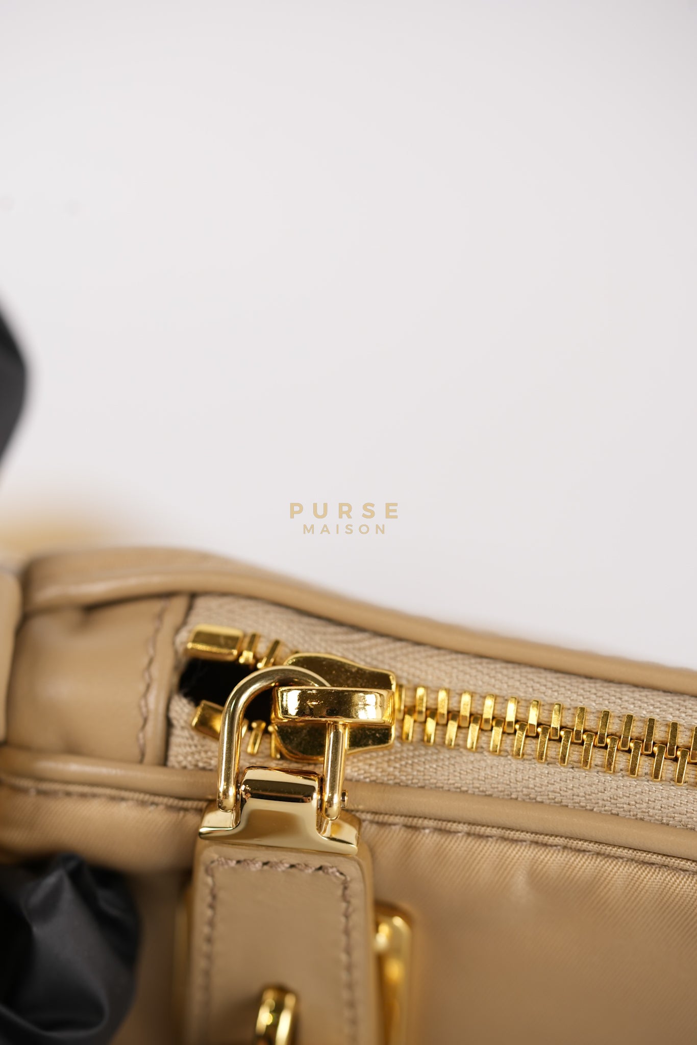 1BC234 Re-nylon and Leather Shoulder Bag in Camel | Purse Maison Luxury Bags Shop