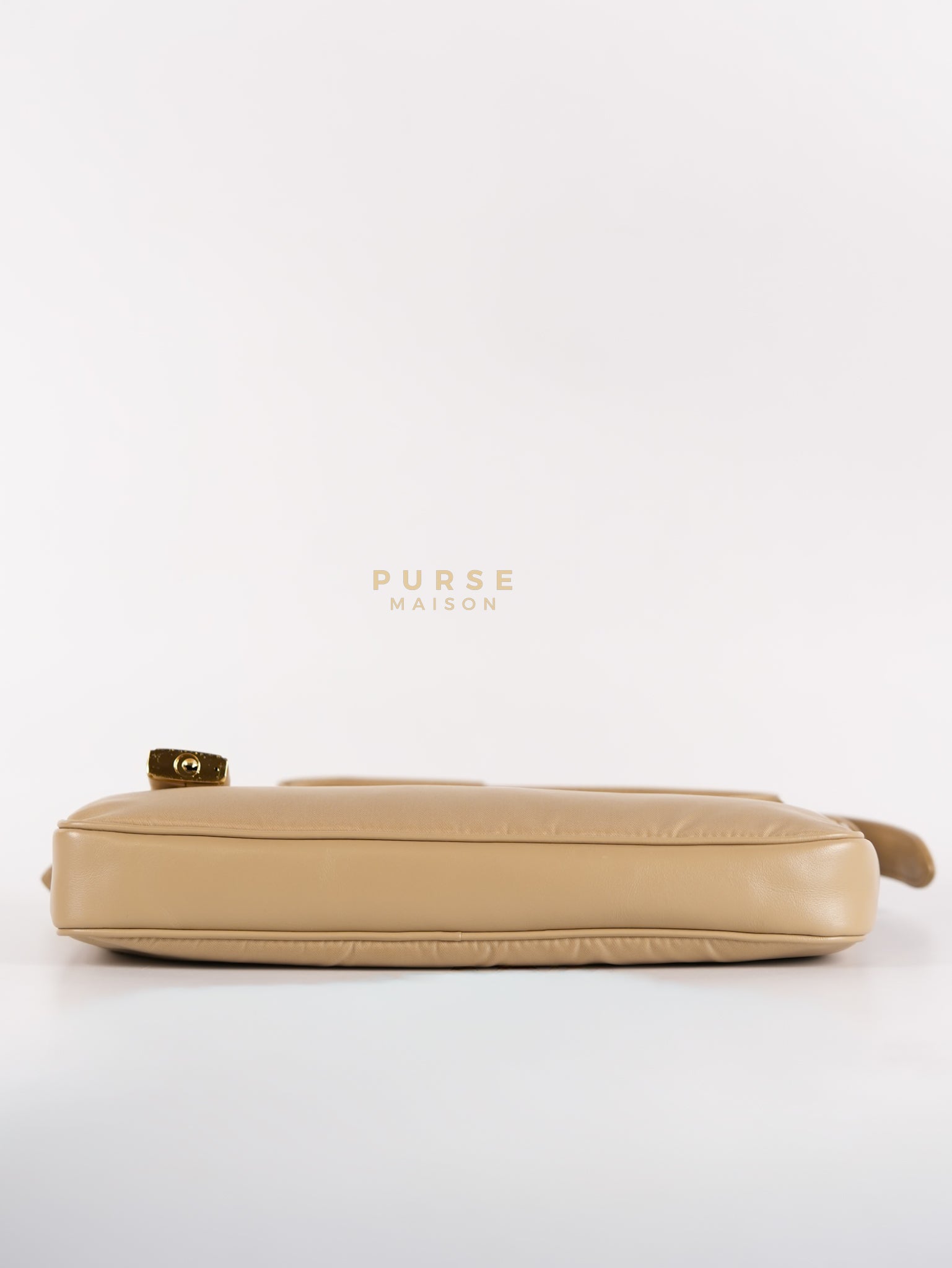 1BC234 Re-nylon and Leather Shoulder Bag in Camel | Purse Maison Luxury Bags Shop