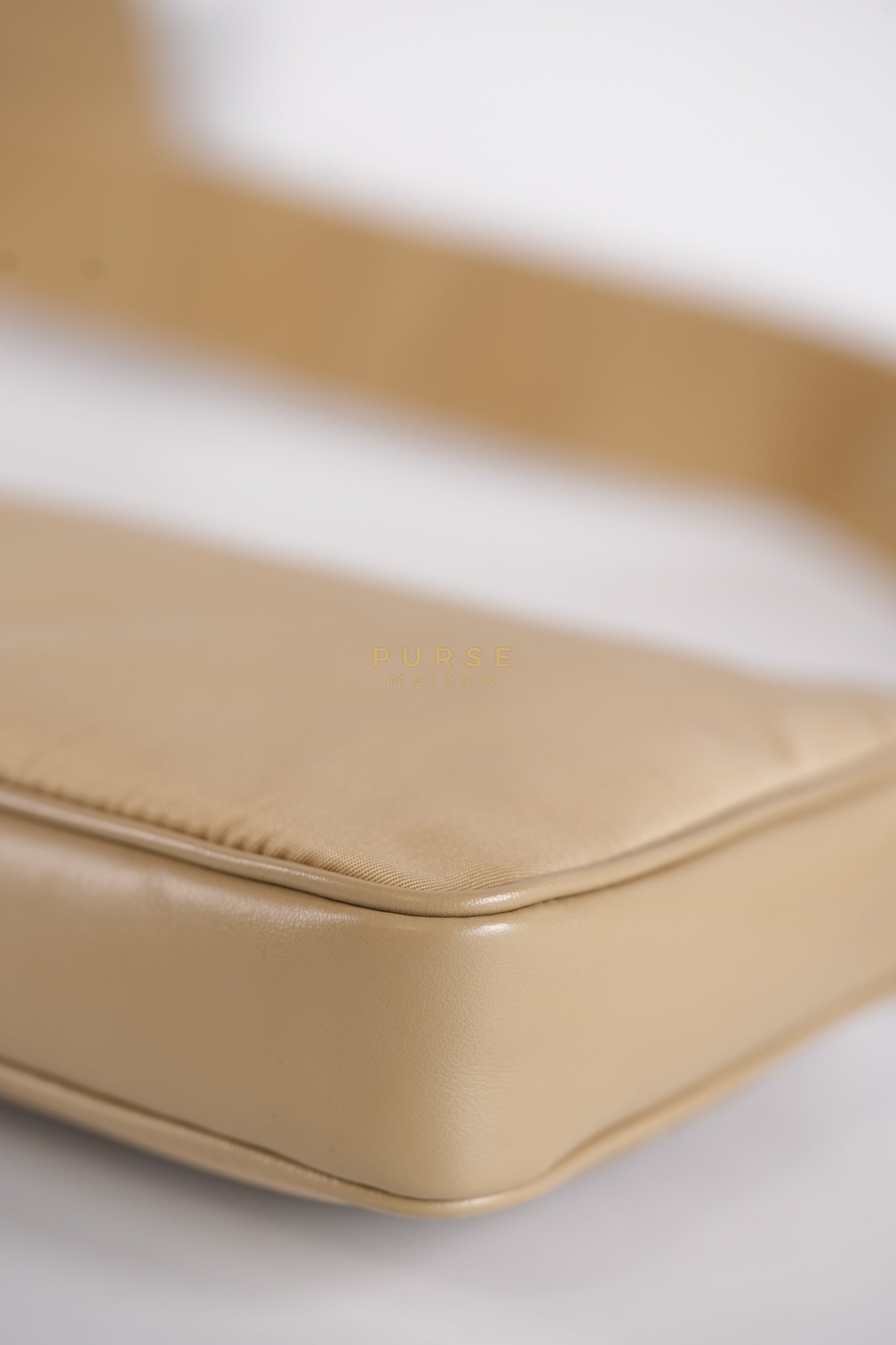 1BC234 Re-nylon and Leather Shoulder Bag in Camel | Purse Maison Luxury Bags Shop