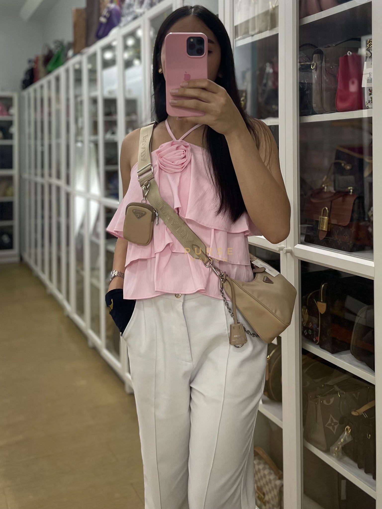 1BH204 Re-edition 2005 Multi Pochette in Cammeo Tessuto and Saffiano Leather | Purse Maison Luxury Bags Shop