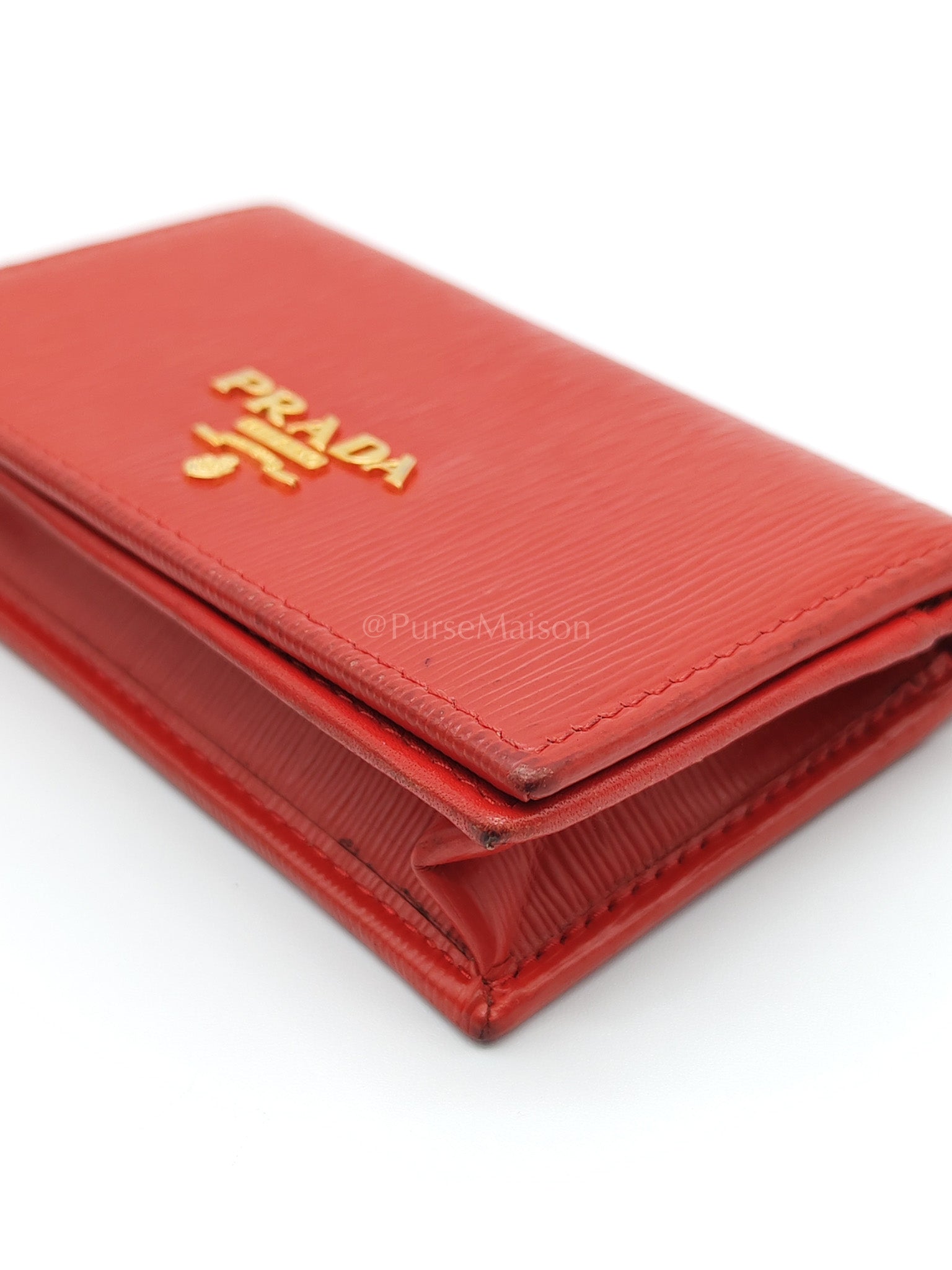 1MC122 Card Holder in Red Vitello Move Leather | Purse Maison Luxury Bags Shop