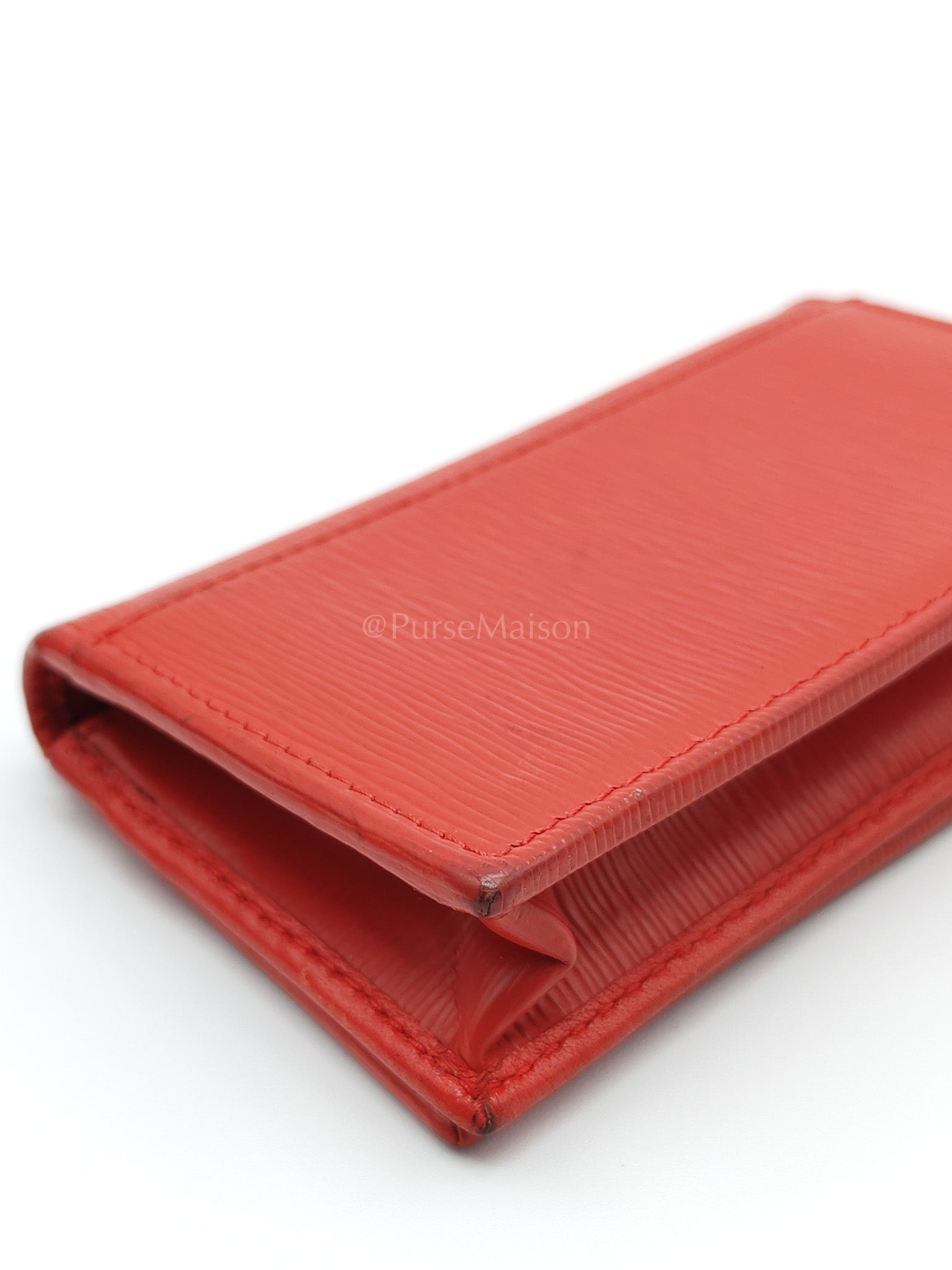 1MC122 Card Holder in Red Vitello Move Leather | Purse Maison Luxury Bags Shop