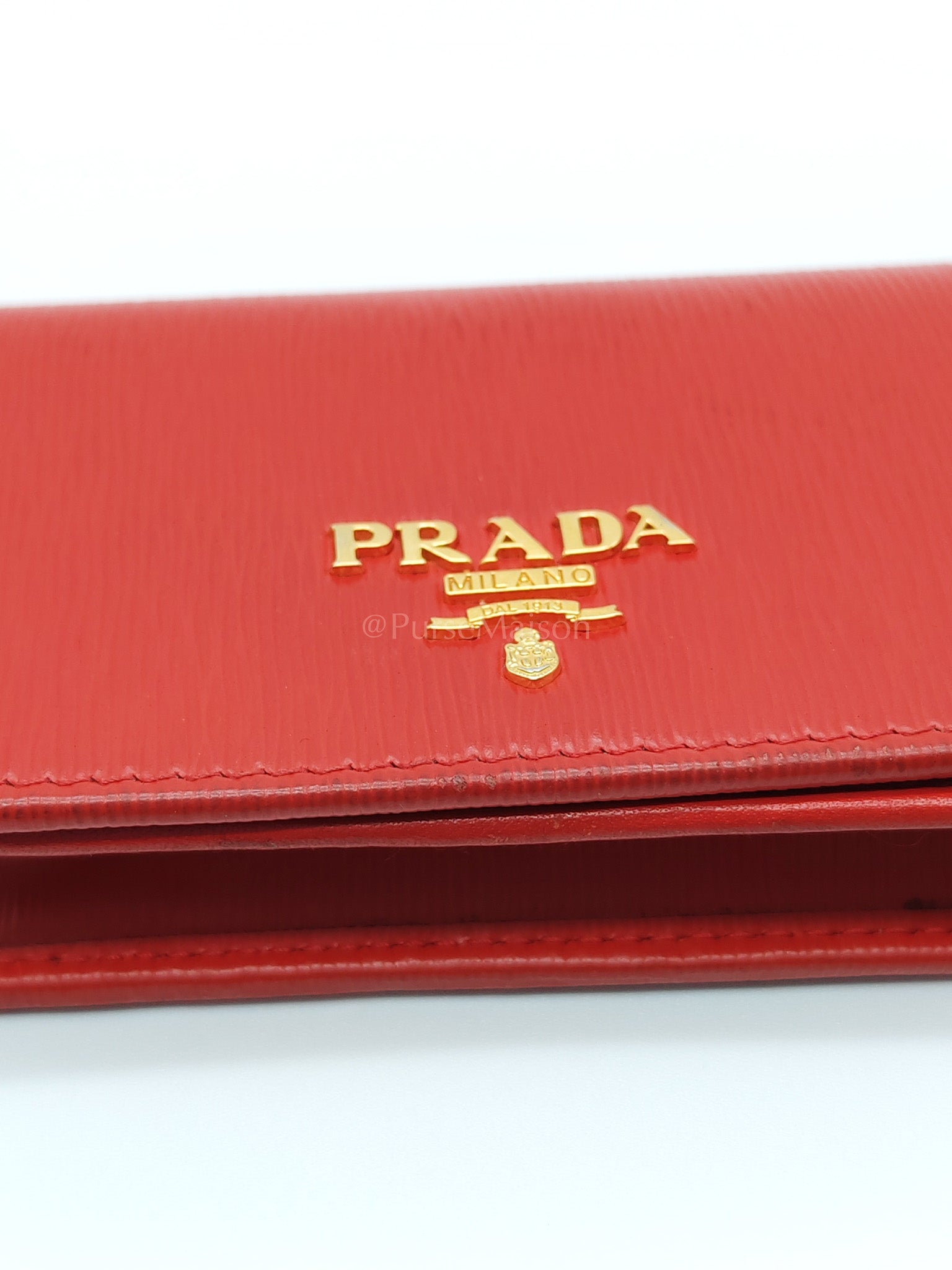 1MC122 Card Holder in Red Vitello Move Leather | Purse Maison Luxury Bags Shop