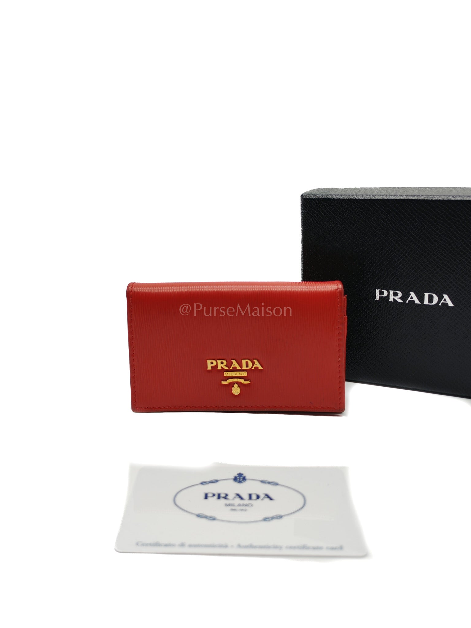 1MC122 Card Holder in Red Vitello Move Leather | Purse Maison Luxury Bags Shop