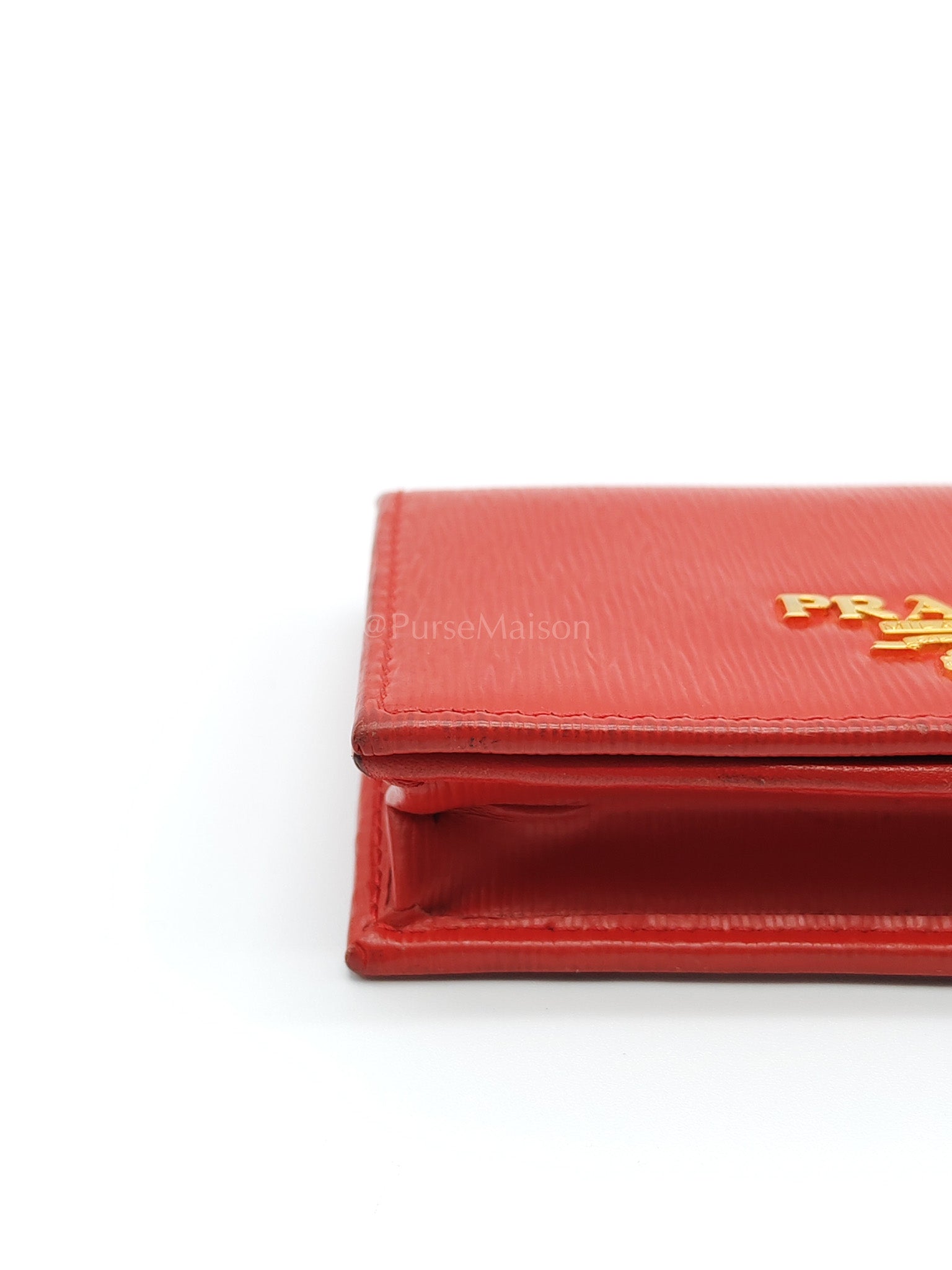 1MC122 Card Holder in Red Vitello Move Leather | Purse Maison Luxury Bags Shop