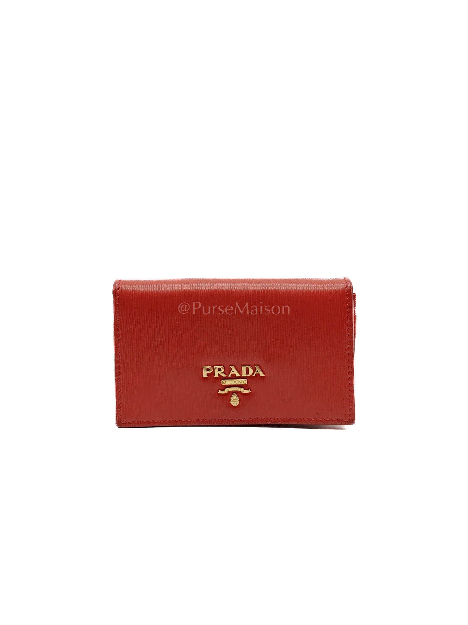 1MC122 Card Holder in Red Vitello Move Leather | Purse Maison Luxury Bags Shop