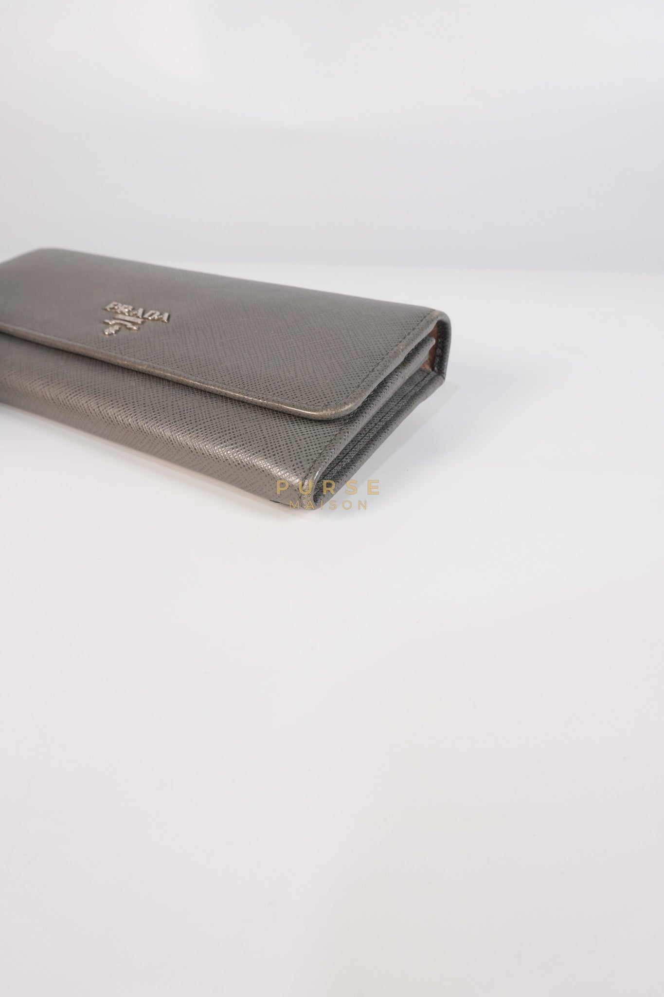 1MH132 Saffiano Leather Flap Long Wallet in Gray | Purse Maison Luxury Bags Shop