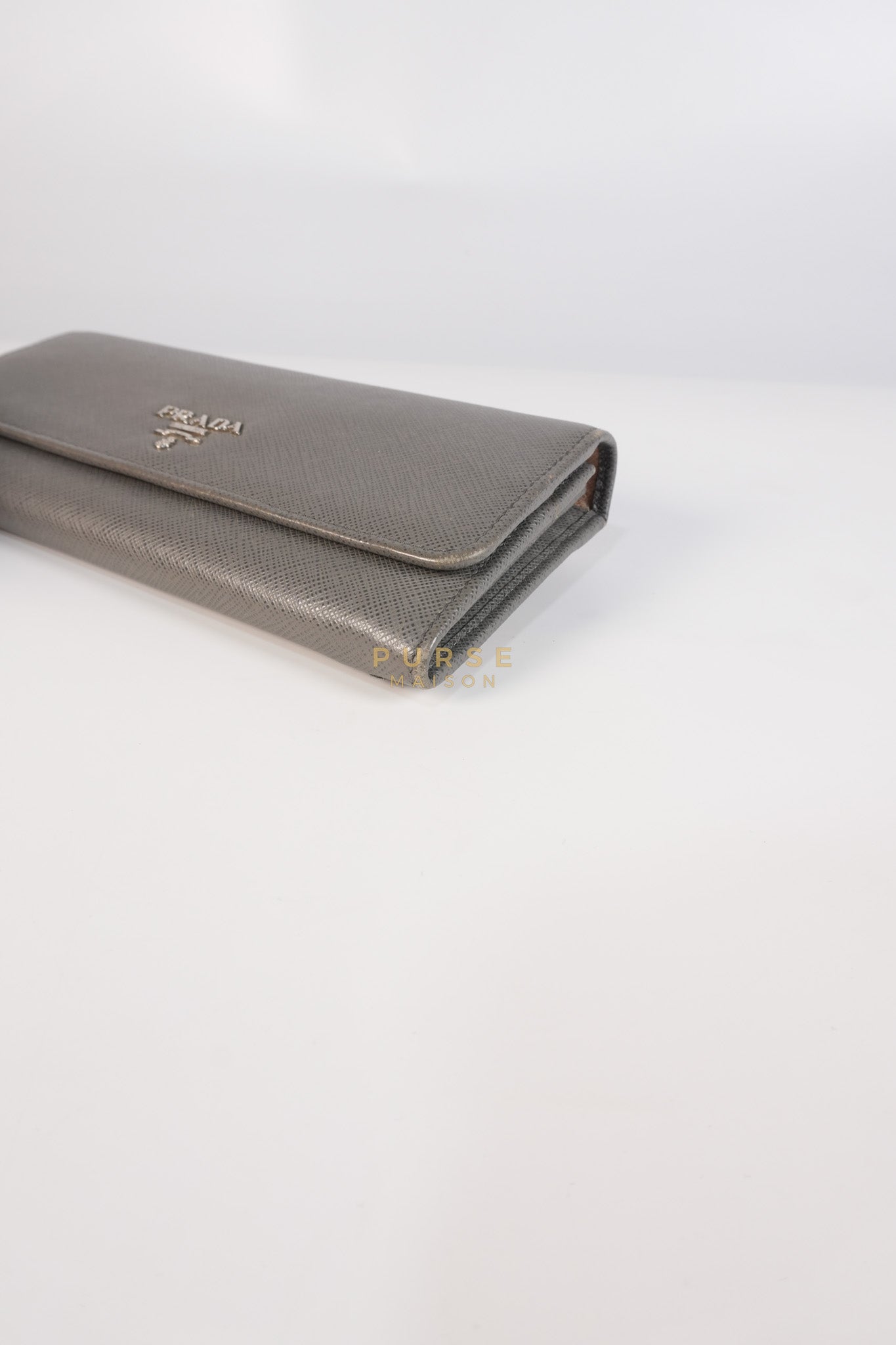 1MH132 Saffiano Leather Flap Long Wallet in Gray | Purse Maison Luxury Bags Shop