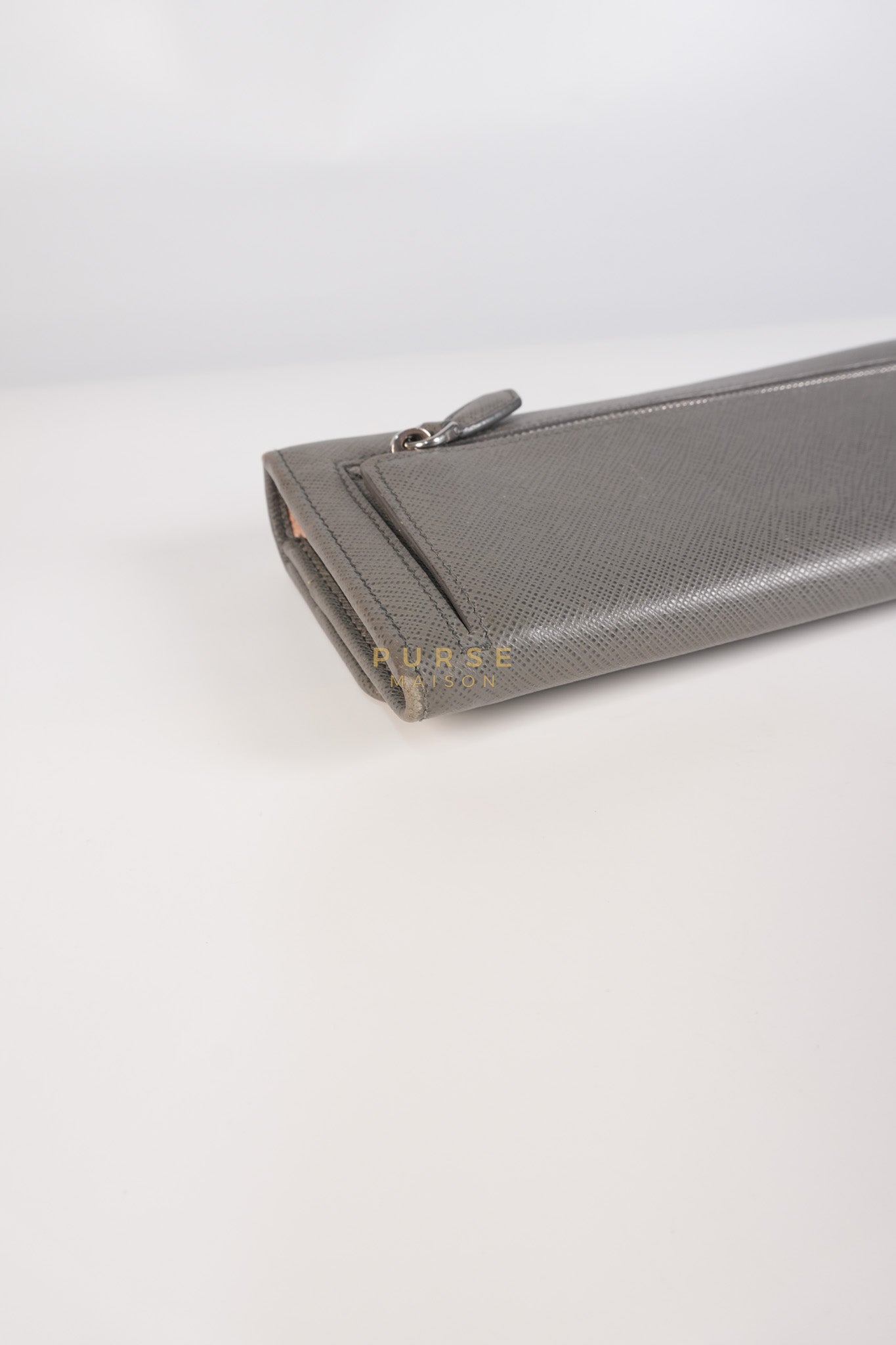 1MH132 Saffiano Leather Flap Long Wallet in Gray | Purse Maison Luxury Bags Shop