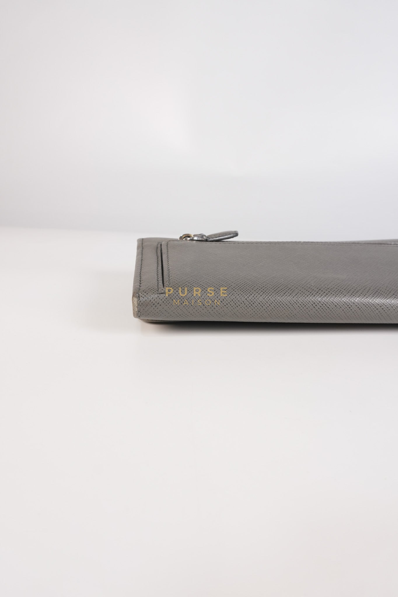 1MH132 Saffiano Leather Flap Long Wallet in Gray | Purse Maison Luxury Bags Shop