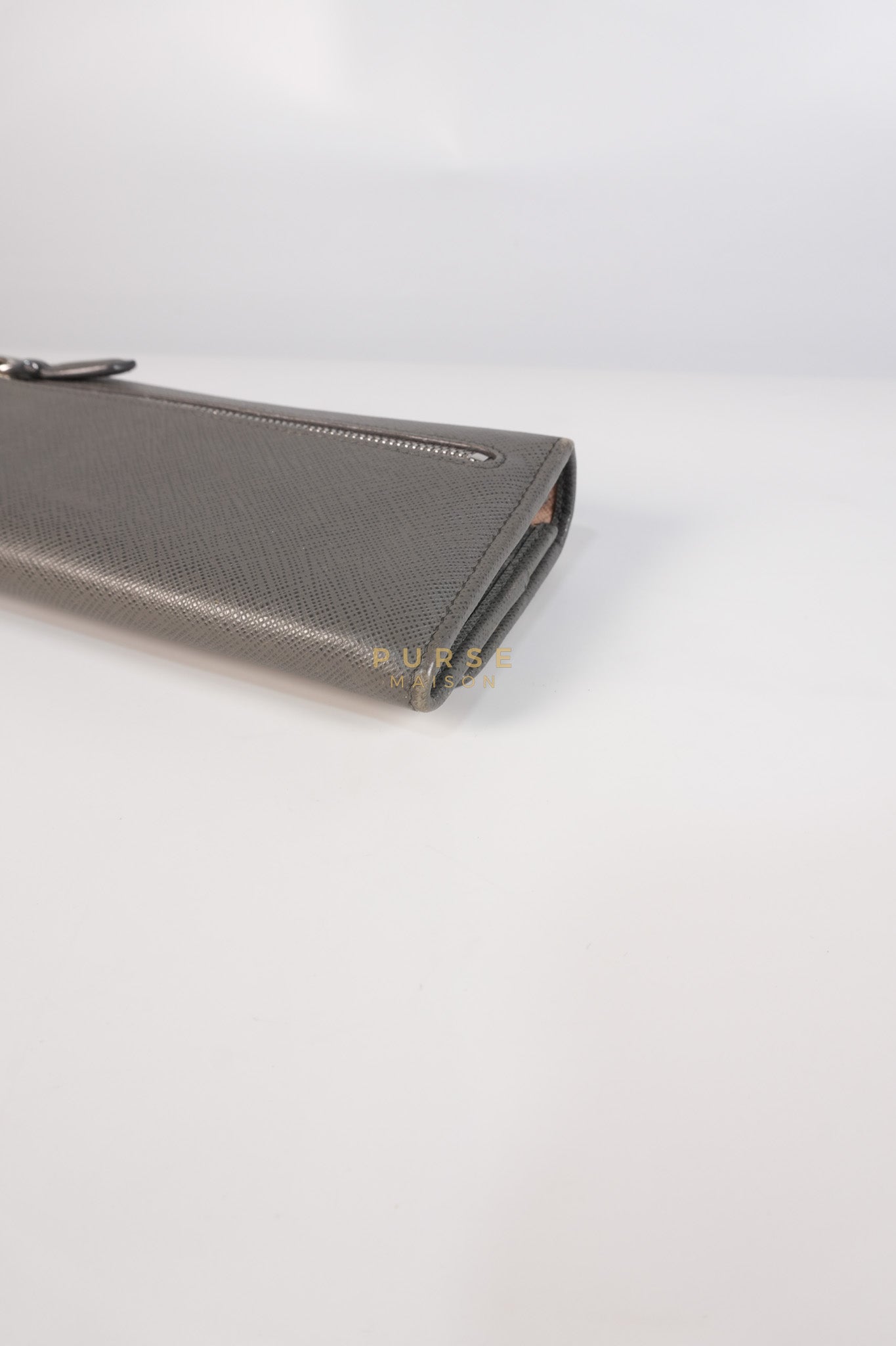 1MH132 Saffiano Leather Flap Long Wallet in Gray | Purse Maison Luxury Bags Shop