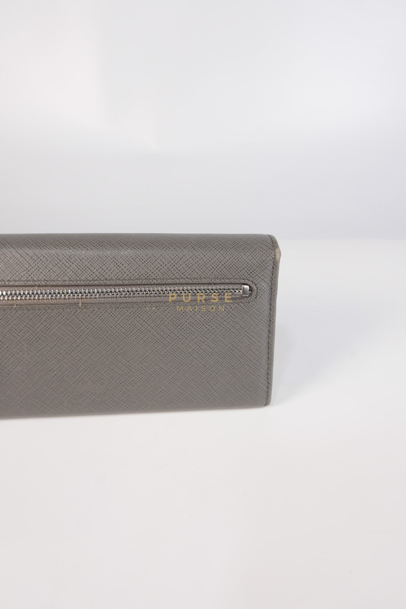 1MH132 Saffiano Leather Flap Long Wallet in Gray | Purse Maison Luxury Bags Shop