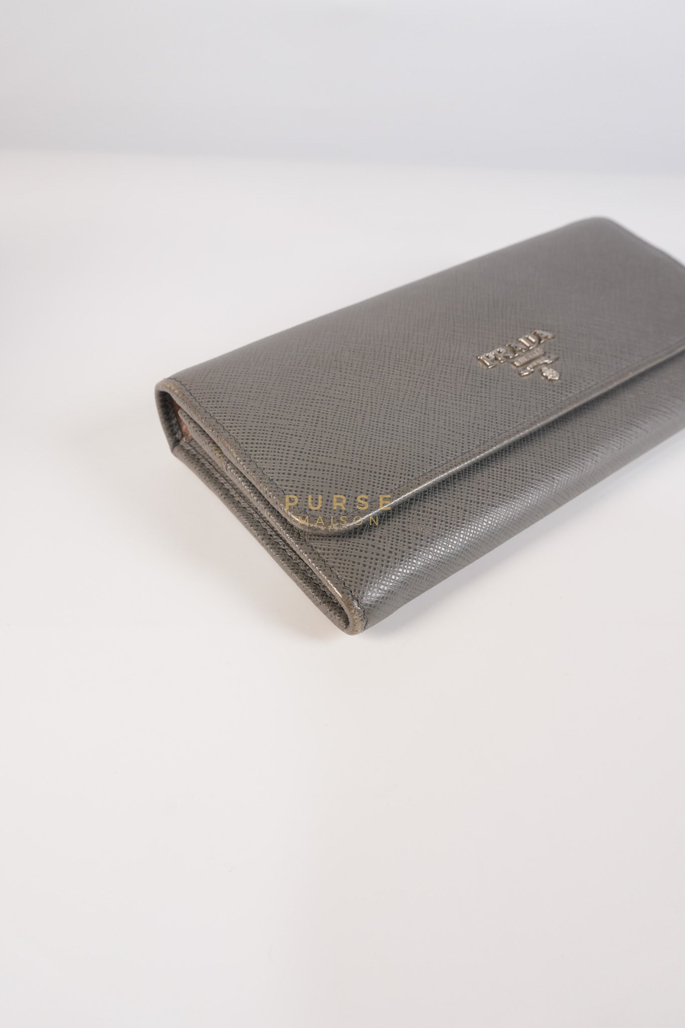 1MH132 Saffiano Leather Flap Long Wallet in Gray | Purse Maison Luxury Bags Shop