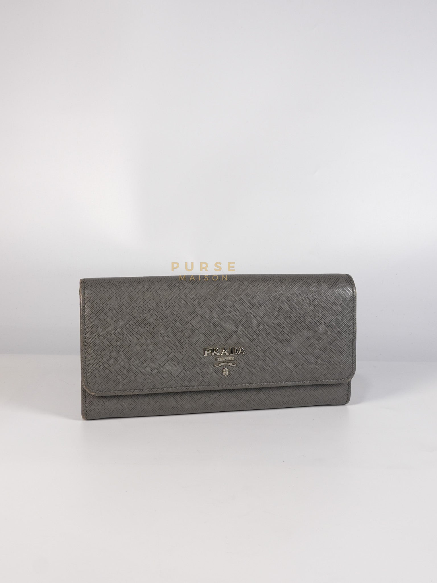 1MH132 Saffiano Leather Flap Long Wallet in Gray | Purse Maison Luxury Bags Shop