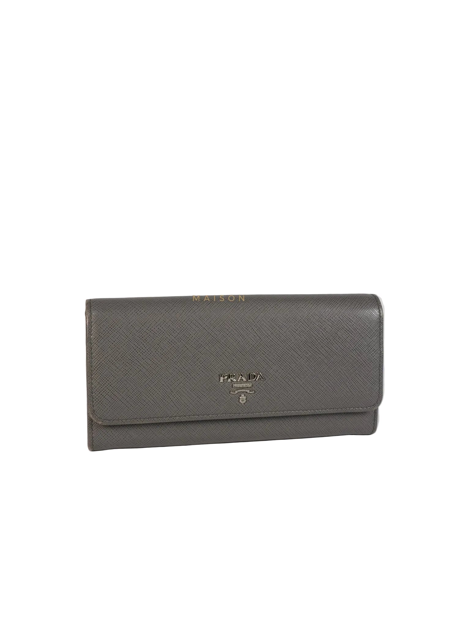 1MH132 Saffiano Leather Flap Long Wallet in Gray | Purse Maison Luxury Bags Shop