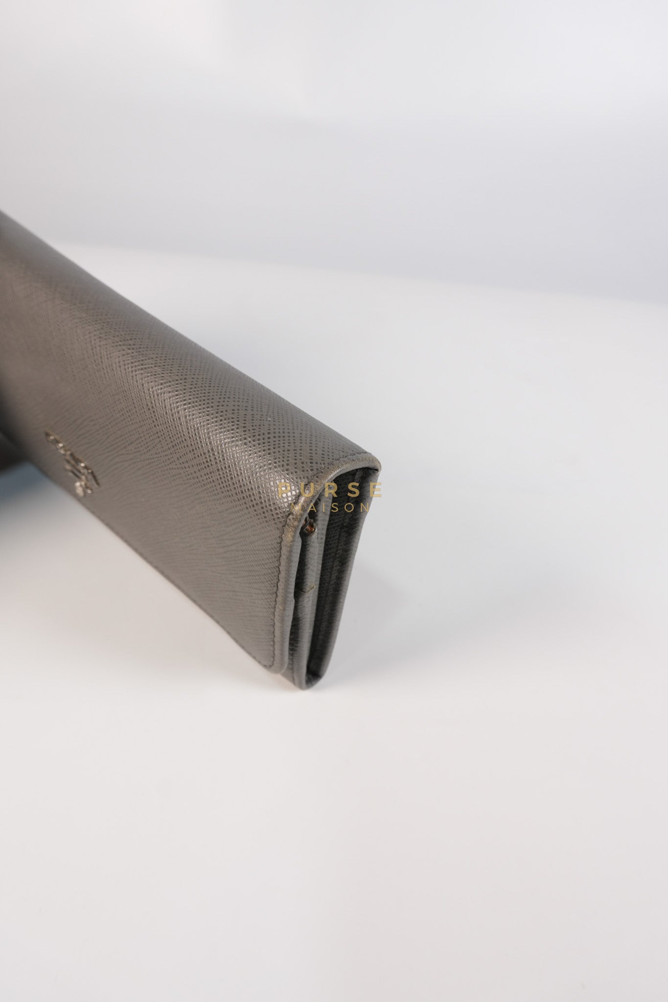 1MH132 Saffiano Leather Flap Long Wallet in Gray | Purse Maison Luxury Bags Shop