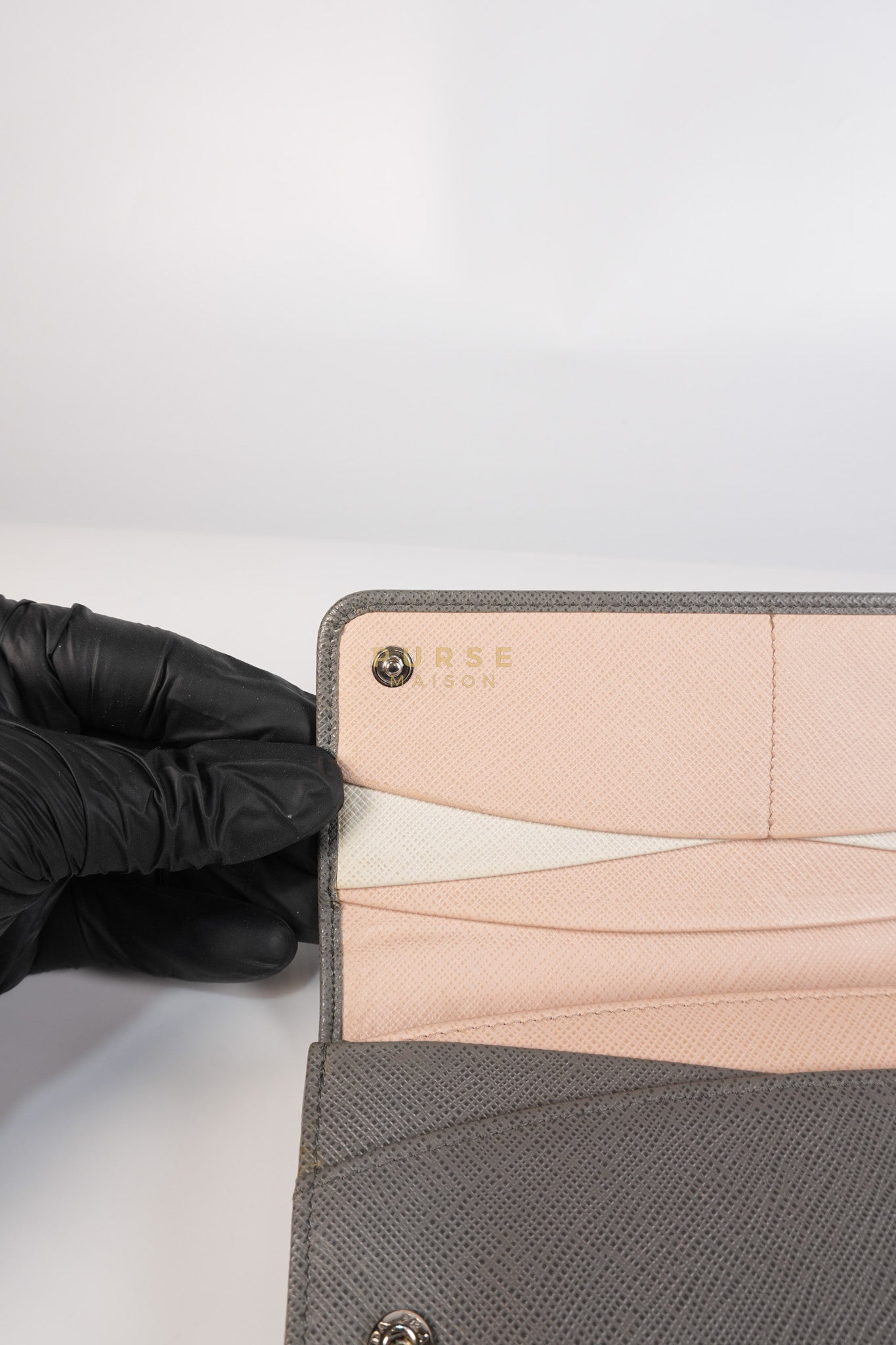 1MH132 Saffiano Leather Flap Long Wallet in Gray | Purse Maison Luxury Bags Shop