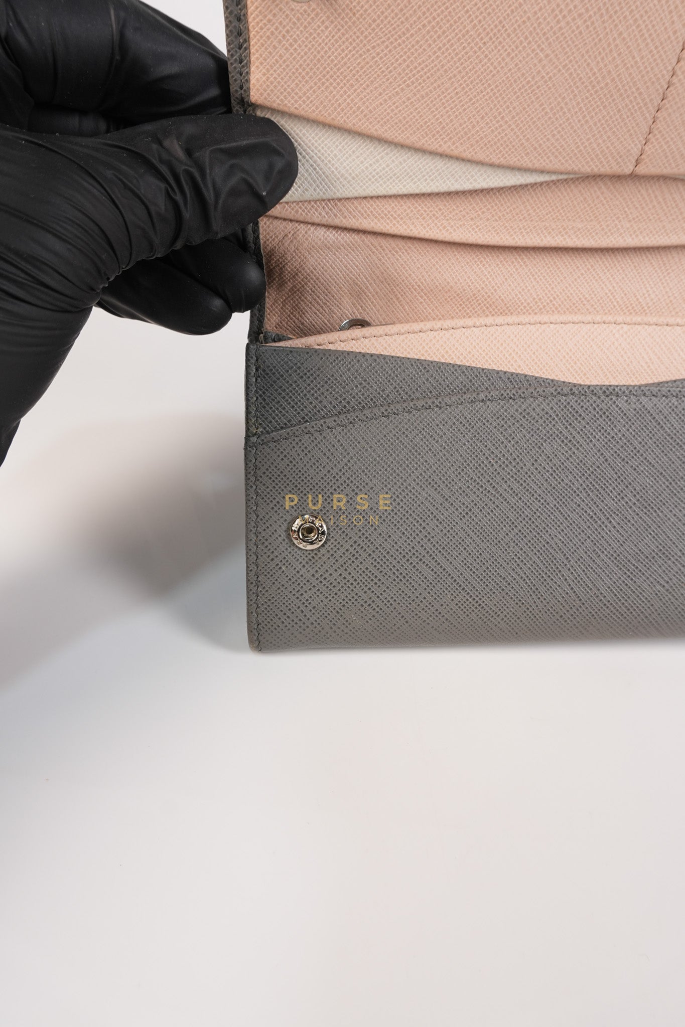 1MH132 Saffiano Leather Flap Long Wallet in Gray | Purse Maison Luxury Bags Shop