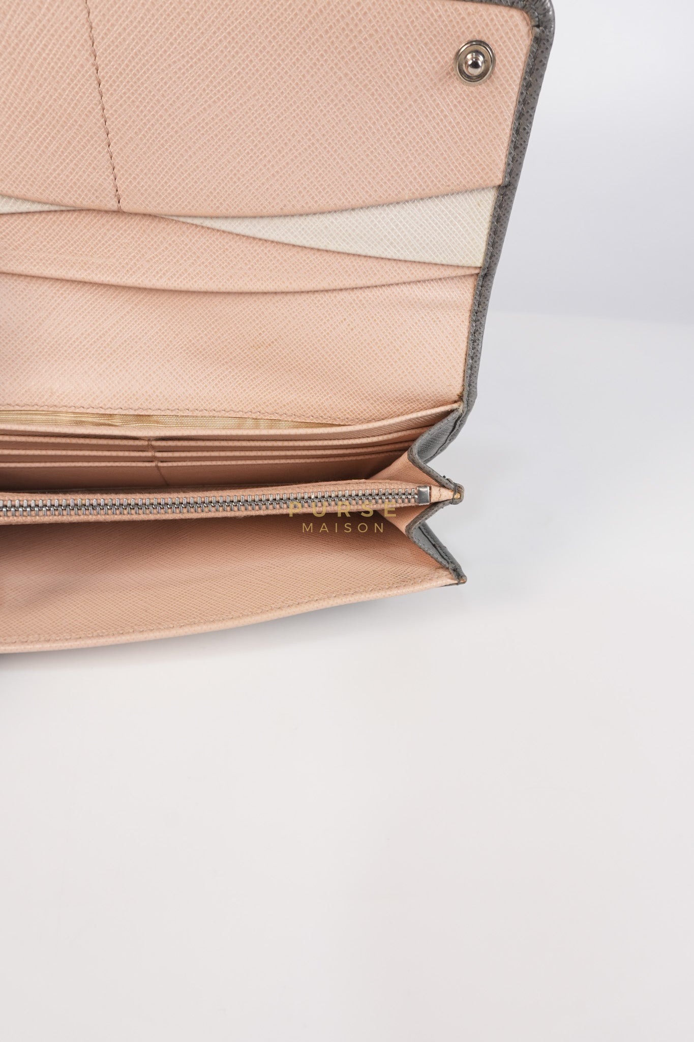 1MH132 Saffiano Leather Flap Long Wallet in Gray | Purse Maison Luxury Bags Shop