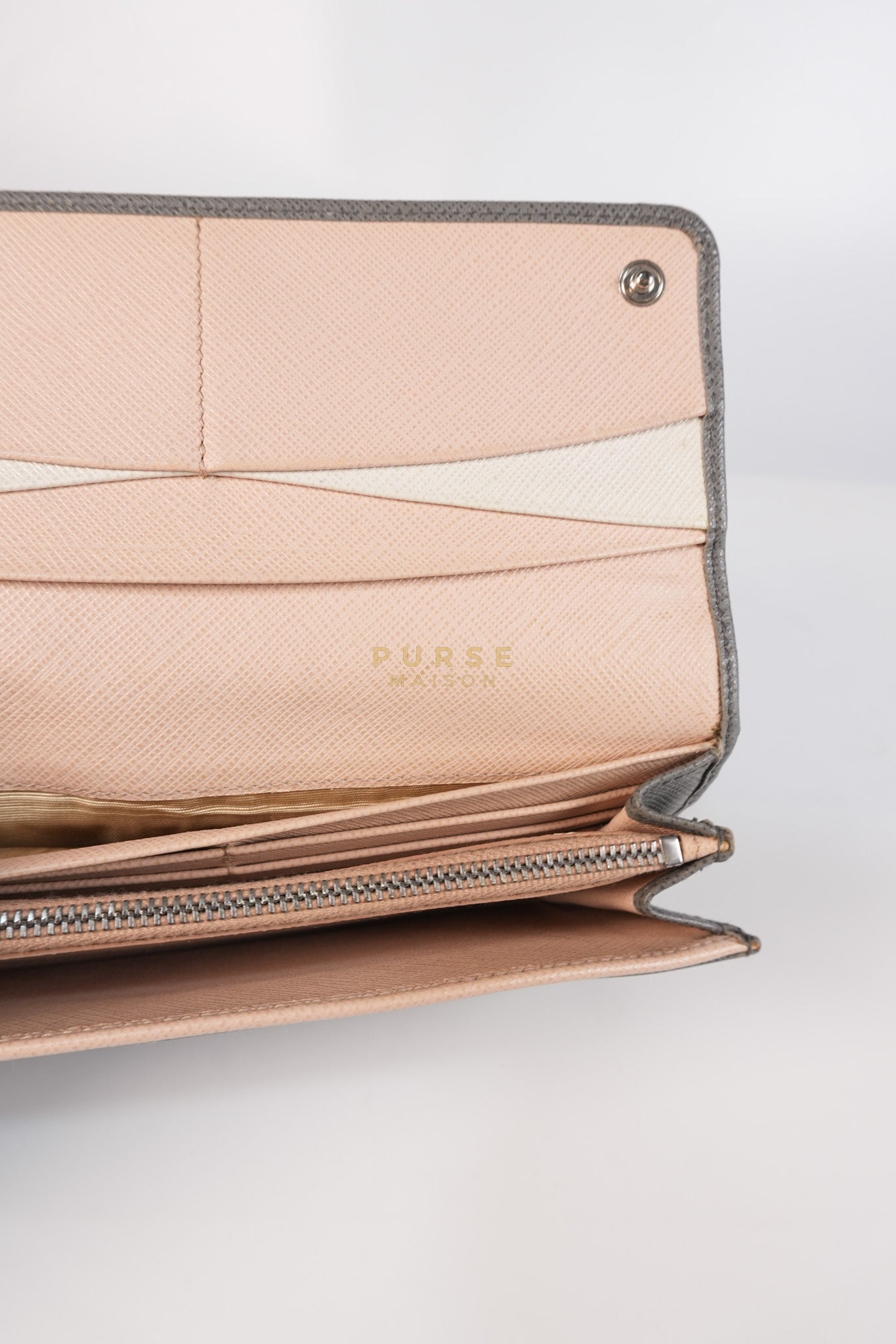 1MH132 Saffiano Leather Flap Long Wallet in Gray | Purse Maison Luxury Bags Shop