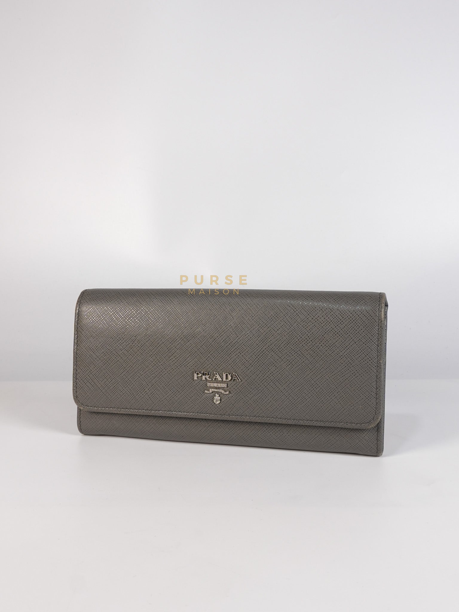 1MH132 Saffiano Leather Flap Long Wallet in Gray | Purse Maison Luxury Bags Shop