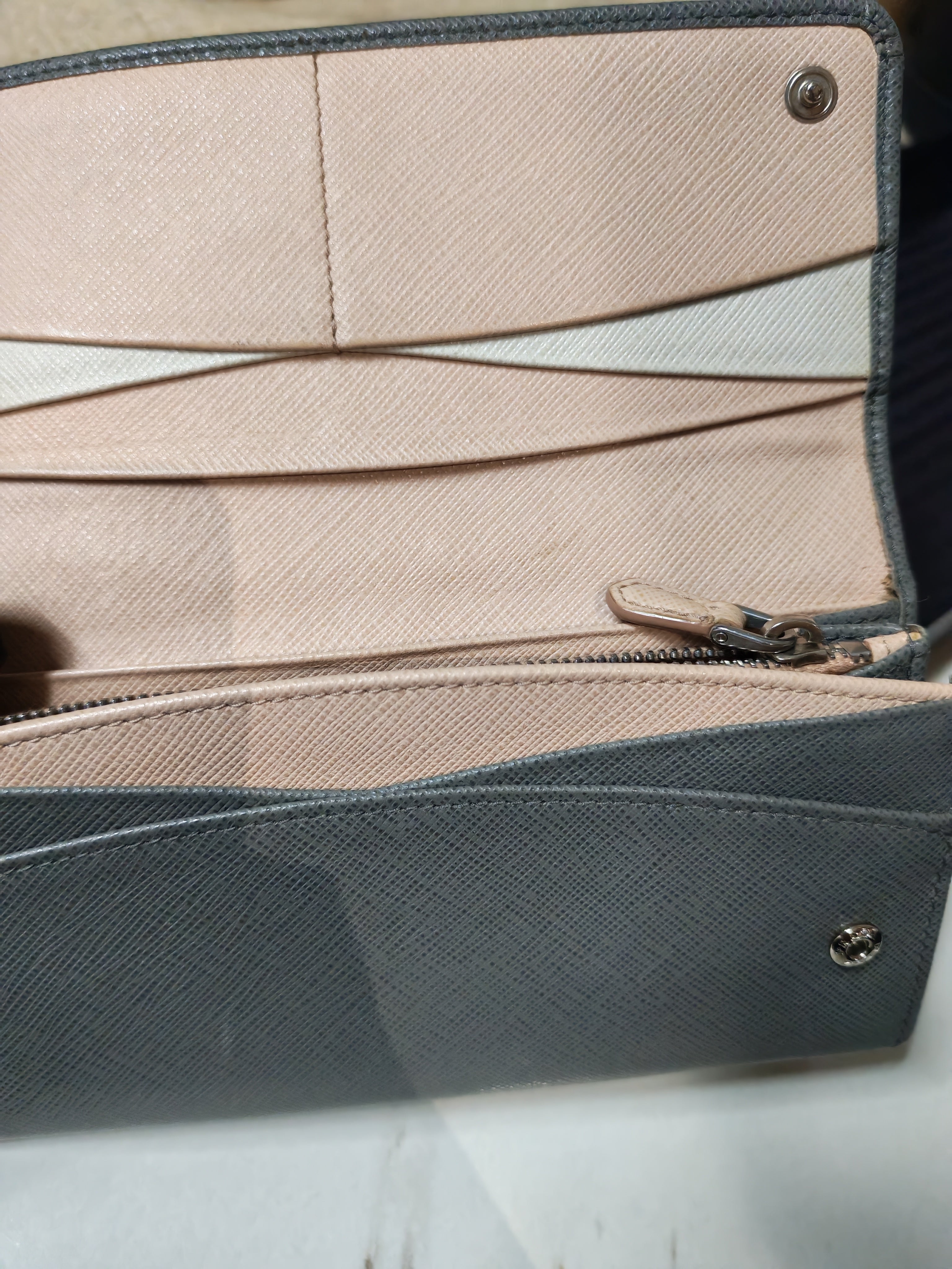 1MH132 Saffiano Leather Flap Long Wallet in Gray | Purse Maison Luxury Bags Shop