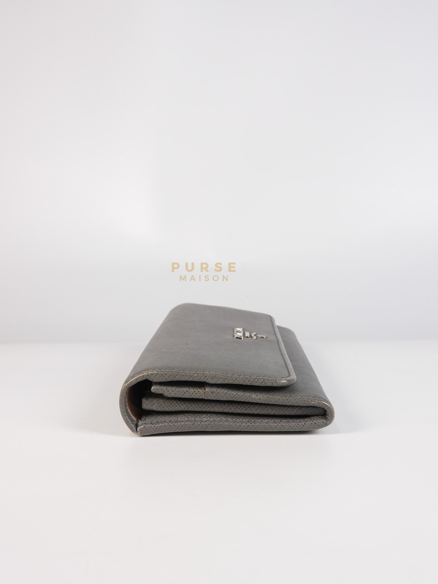 1MH132 Saffiano Leather Flap Long Wallet in Gray | Purse Maison Luxury Bags Shop