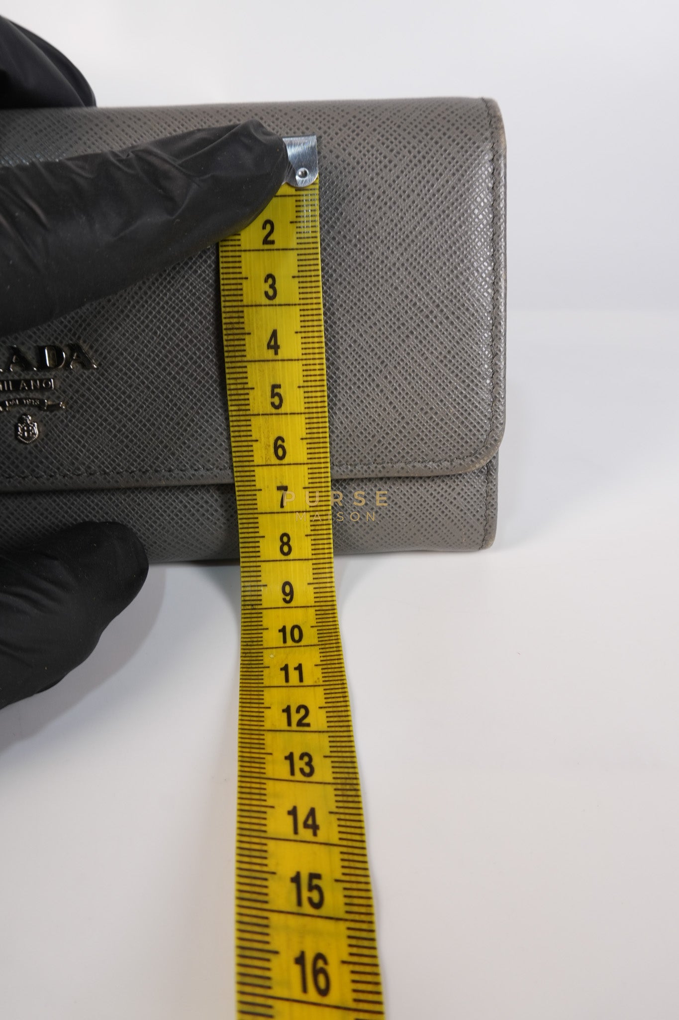 1MH132 Saffiano Leather Flap Long Wallet in Gray | Purse Maison Luxury Bags Shop