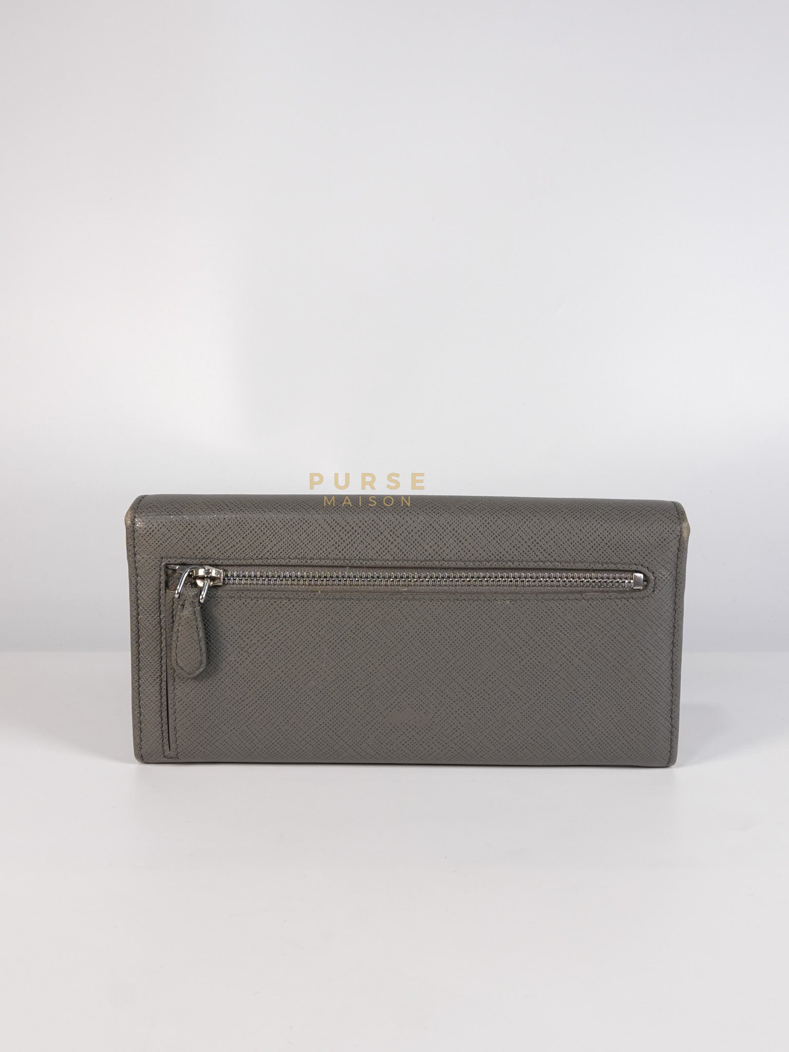 1MH132 Saffiano Leather Flap Long Wallet in Gray | Purse Maison Luxury Bags Shop