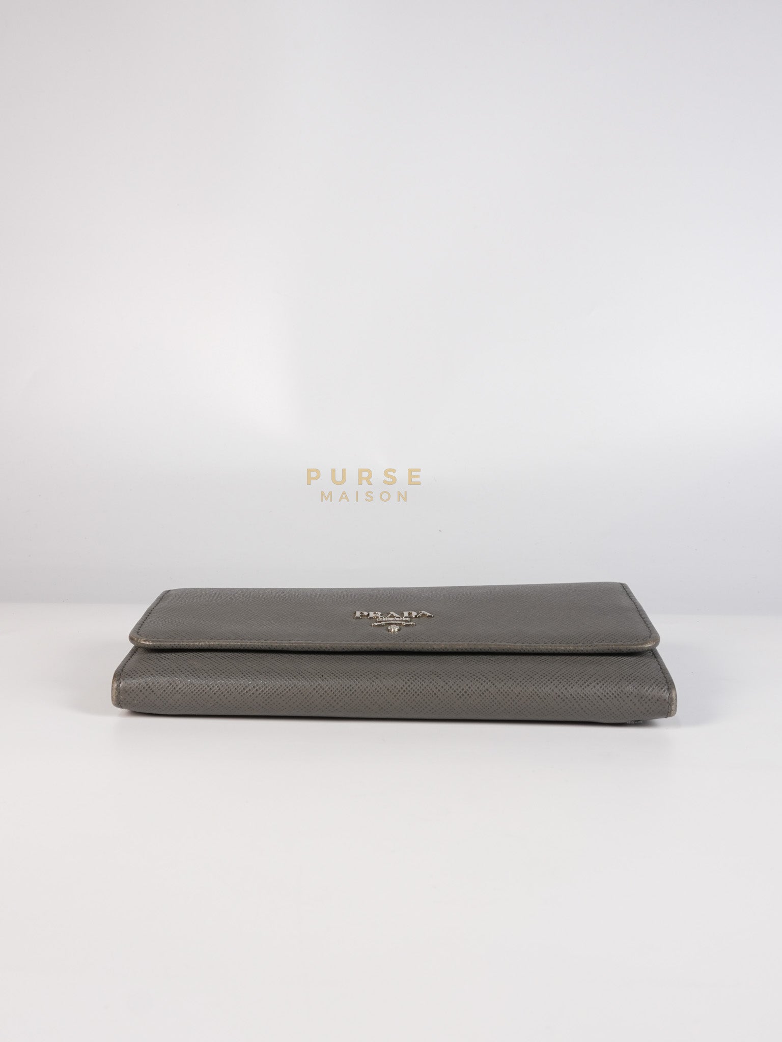 1MH132 Saffiano Leather Flap Long Wallet in Gray | Purse Maison Luxury Bags Shop