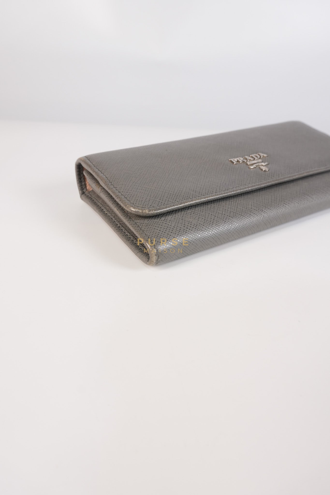 1MH132 Saffiano Leather Flap Long Wallet in Gray | Purse Maison Luxury Bags Shop