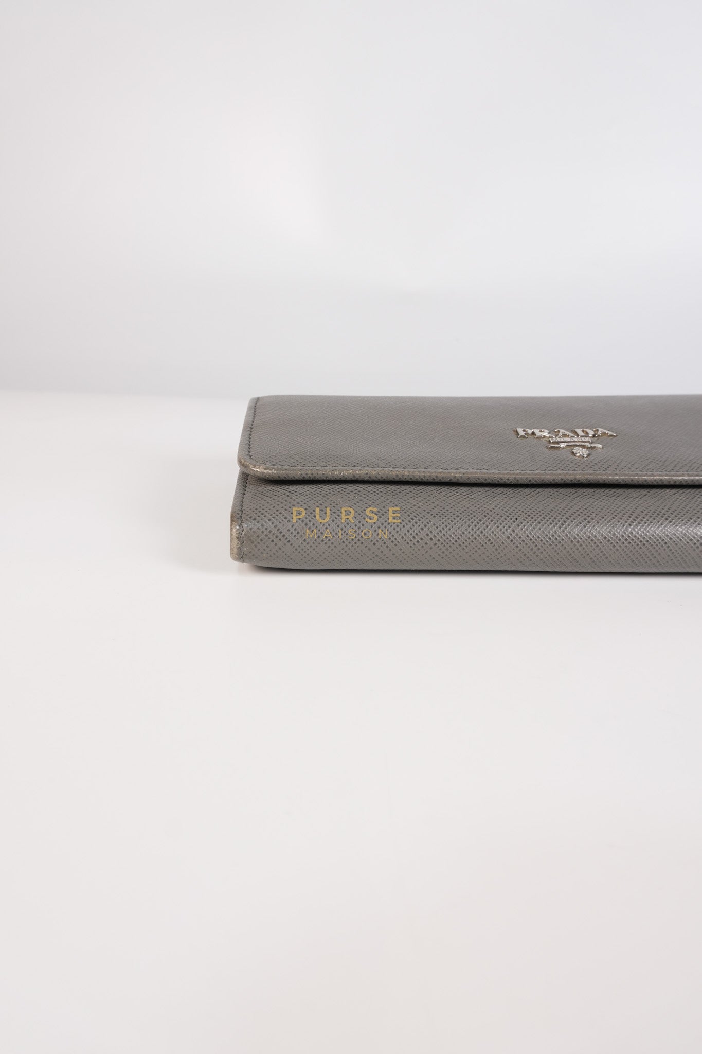 1MH132 Saffiano Leather Flap Long Wallet in Gray | Purse Maison Luxury Bags Shop