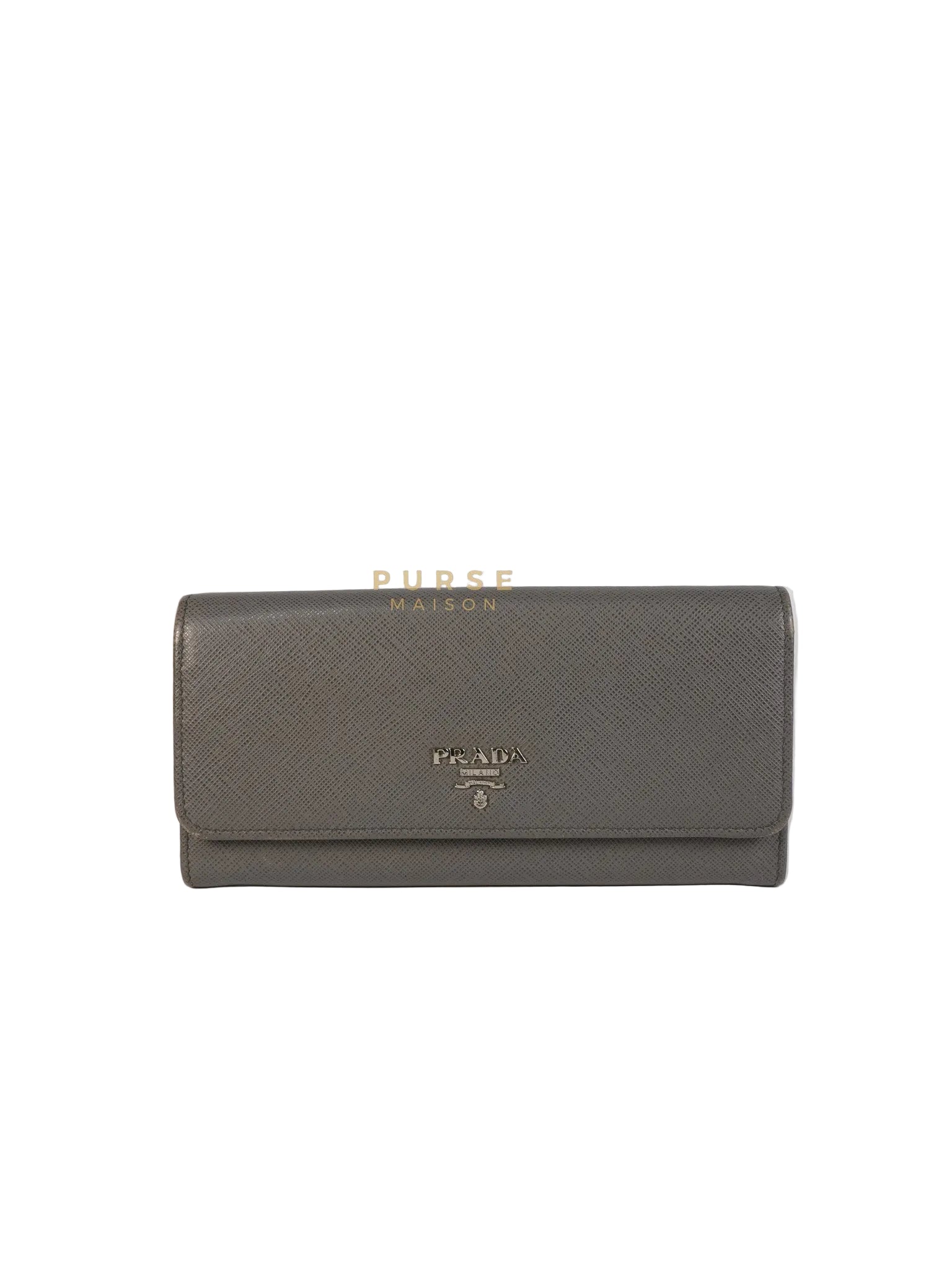 1MH132 Saffiano Leather Flap Long Wallet in Gray | Purse Maison Luxury Bags Shop