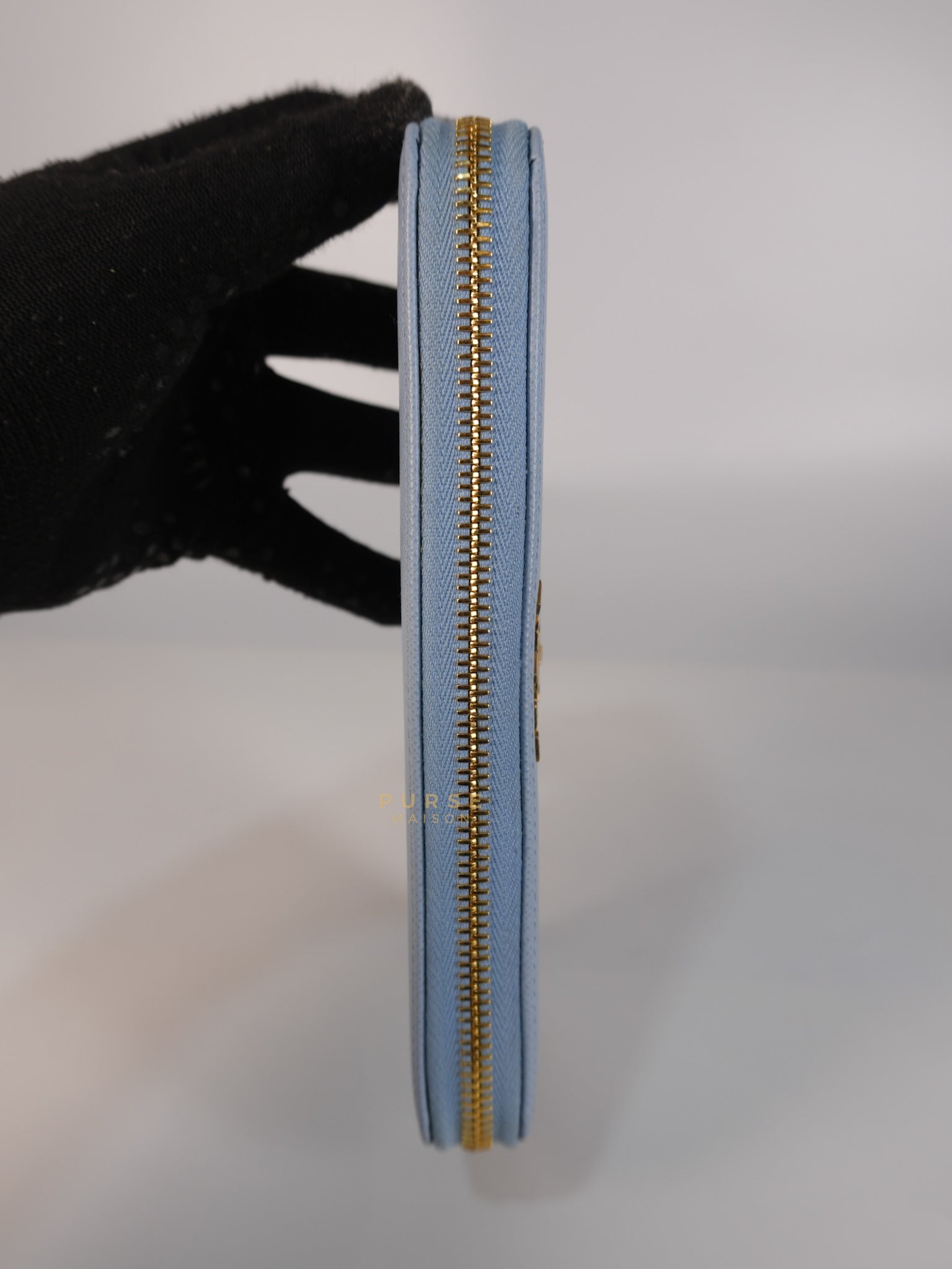 1ML506 Light Blue Saffiano Leather Long Zip Wallet | Purse Maison Luxury Bags Shop