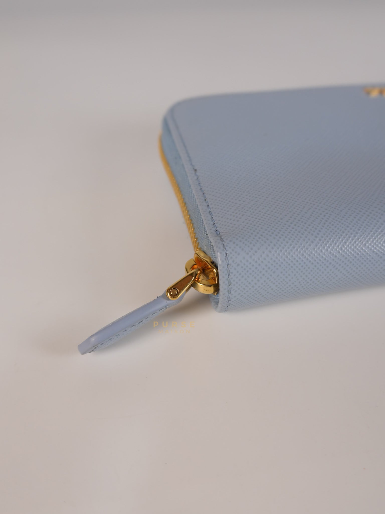 1ML506 Light Blue Saffiano Leather Long Zip Wallet | Purse Maison Luxury Bags Shop