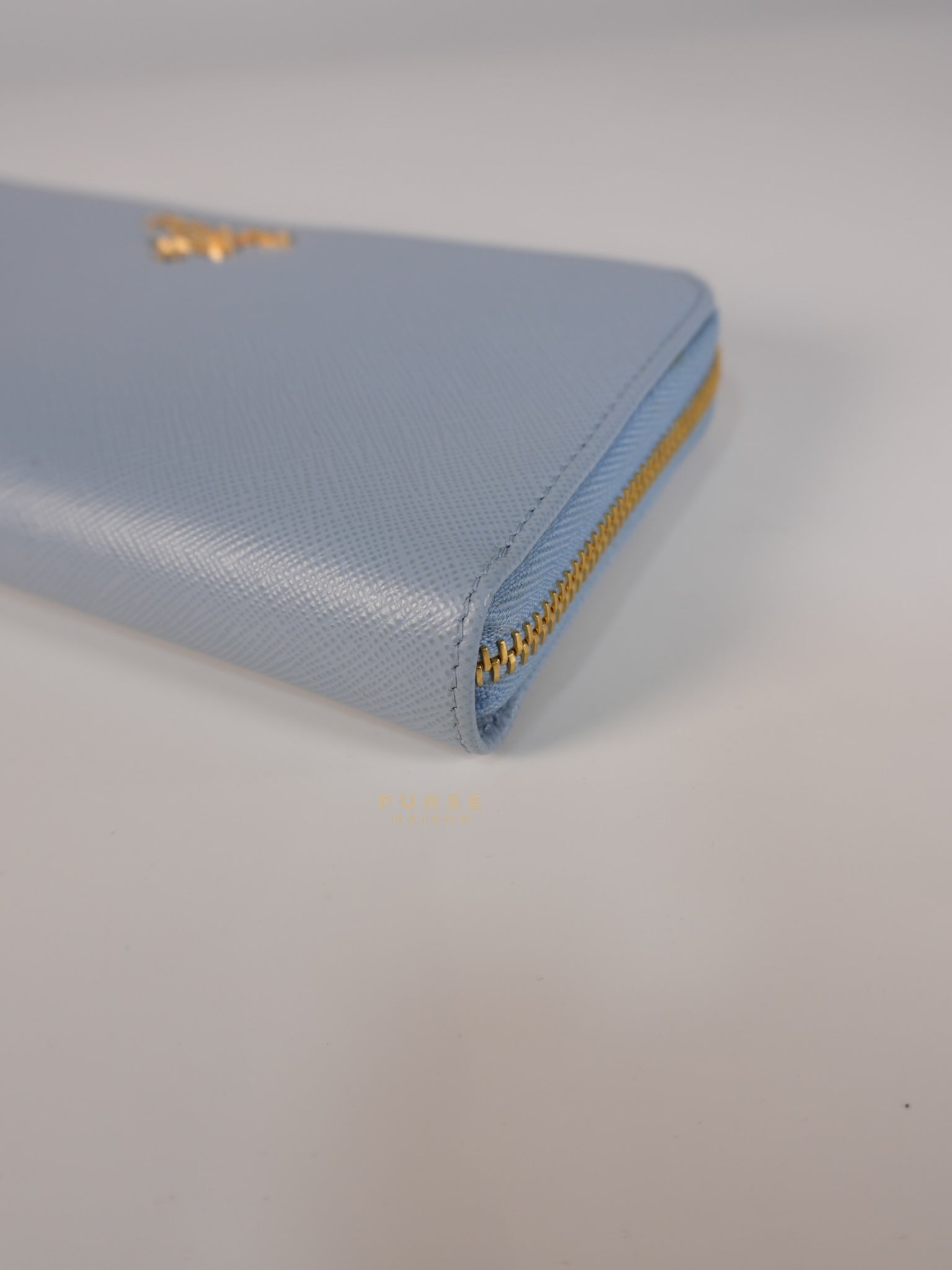 1ML506 Light Blue Saffiano Leather Long Zip Wallet | Purse Maison Luxury Bags Shop