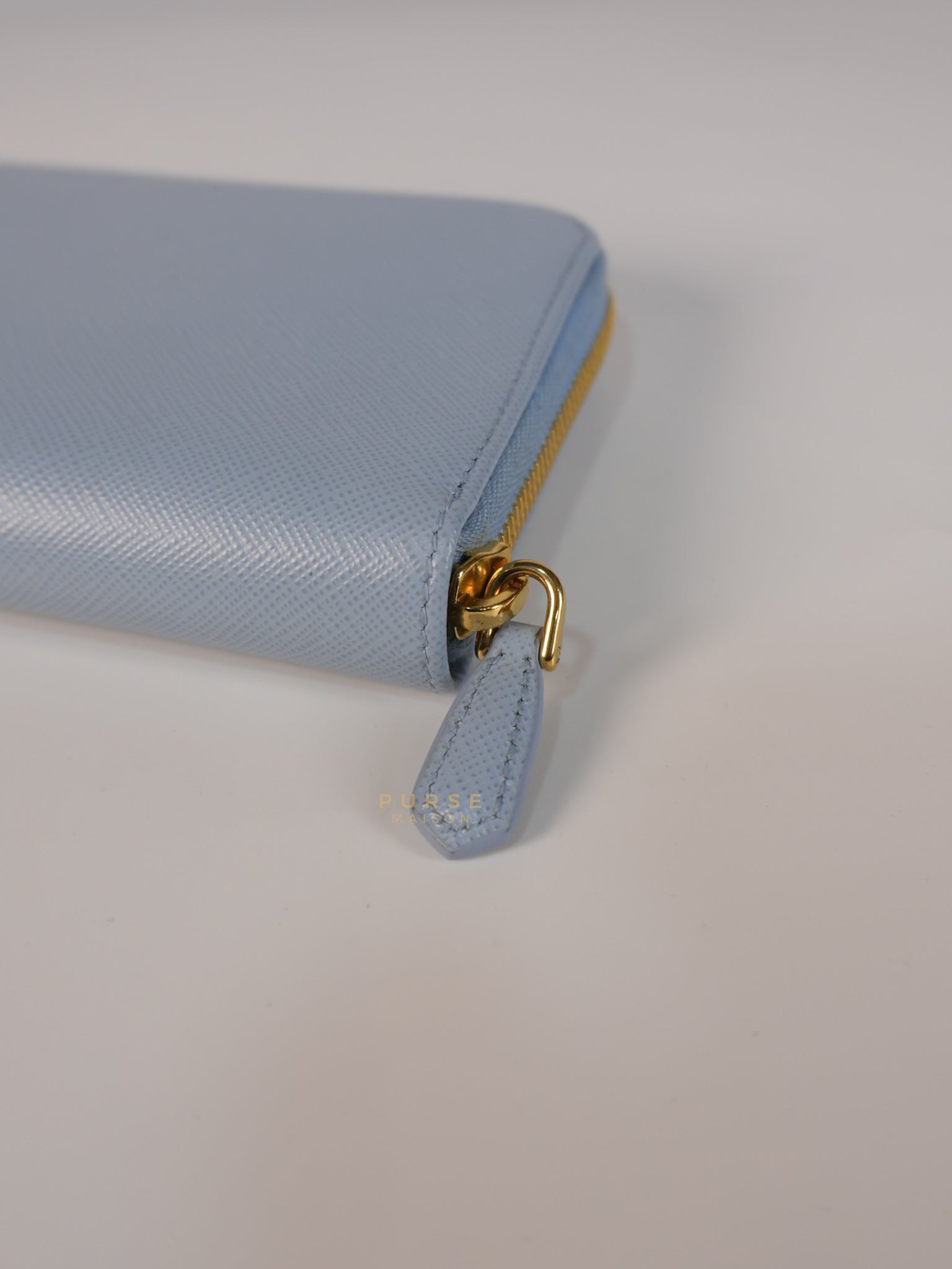 1ML506 Light Blue Saffiano Leather Long Zip Wallet | Purse Maison Luxury Bags Shop
