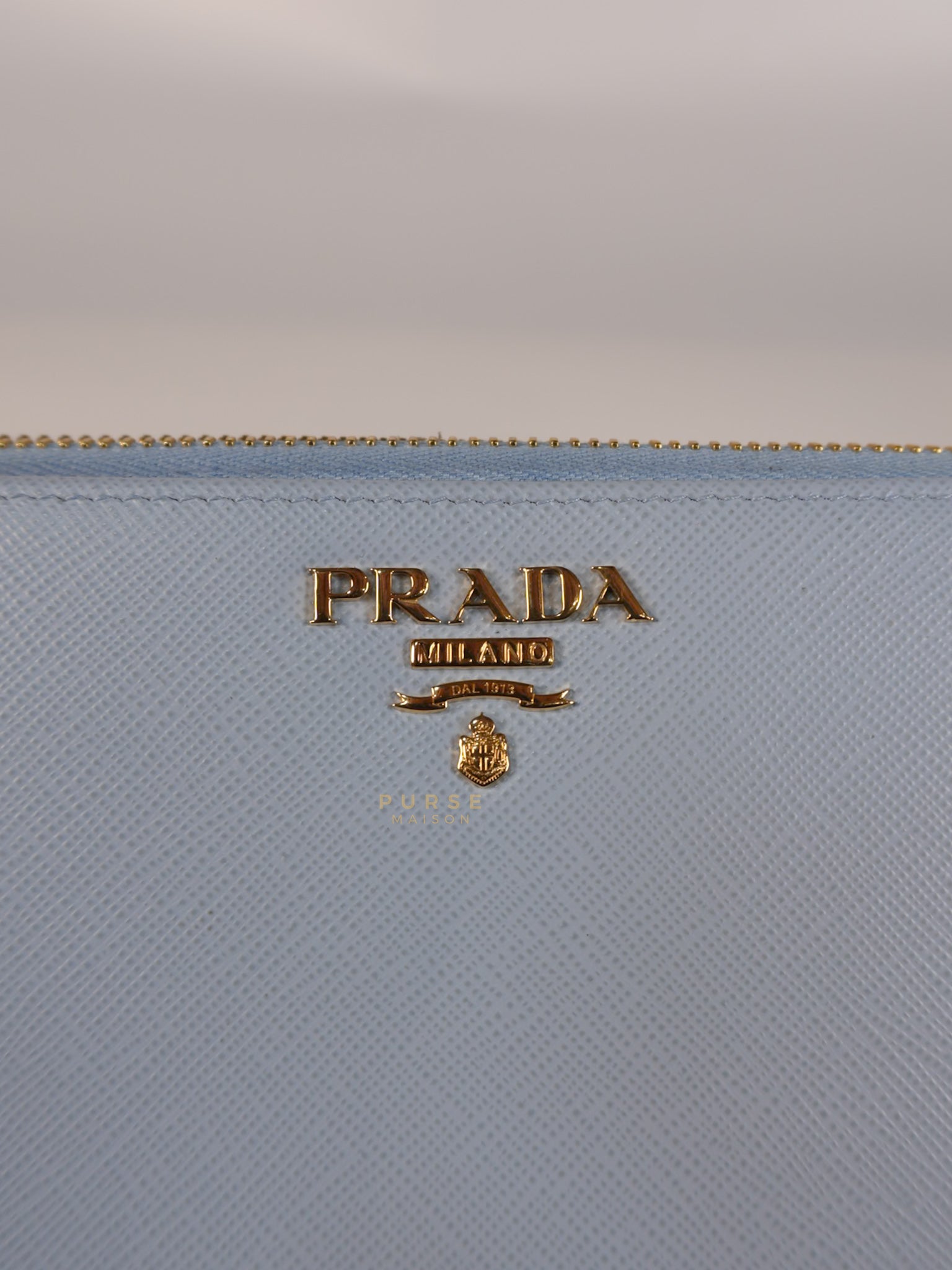 1ML506 Light Blue Saffiano Leather Long Zip Wallet | Purse Maison Luxury Bags Shop