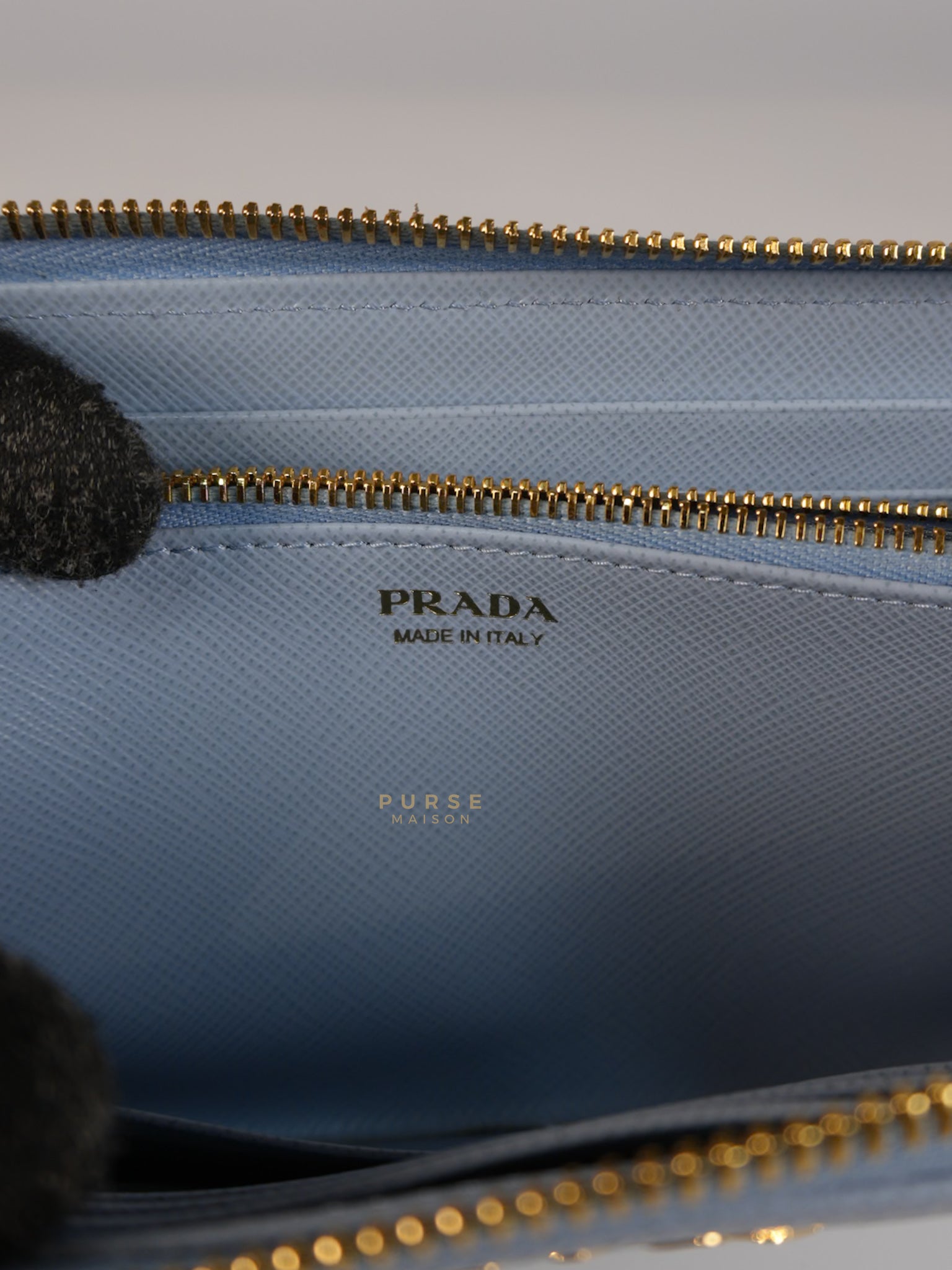 1ML506 Light Blue Saffiano Leather Long Zip Wallet | Purse Maison Luxury Bags Shop