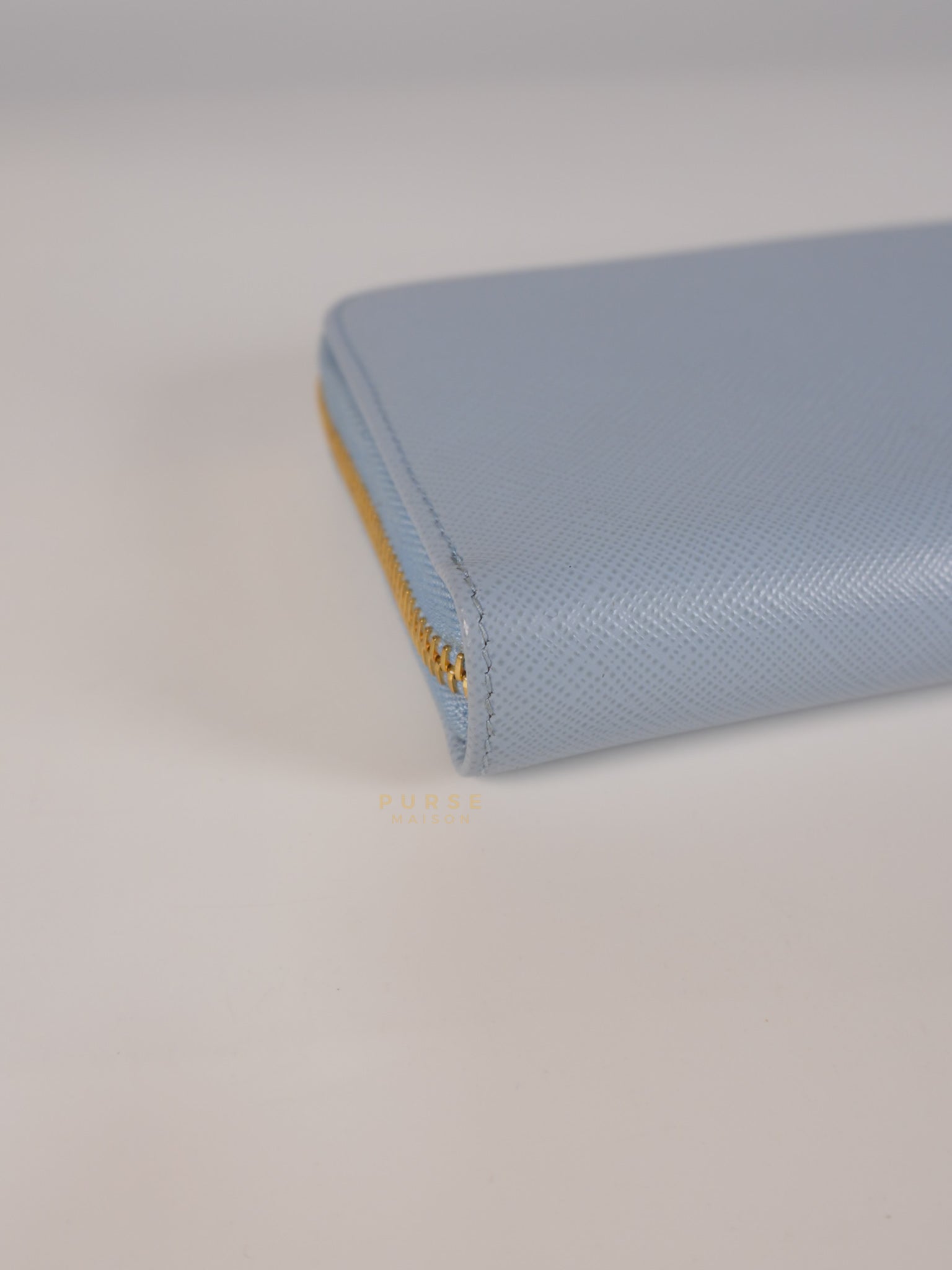 1ML506 Light Blue Saffiano Leather Long Zip Wallet | Purse Maison Luxury Bags Shop