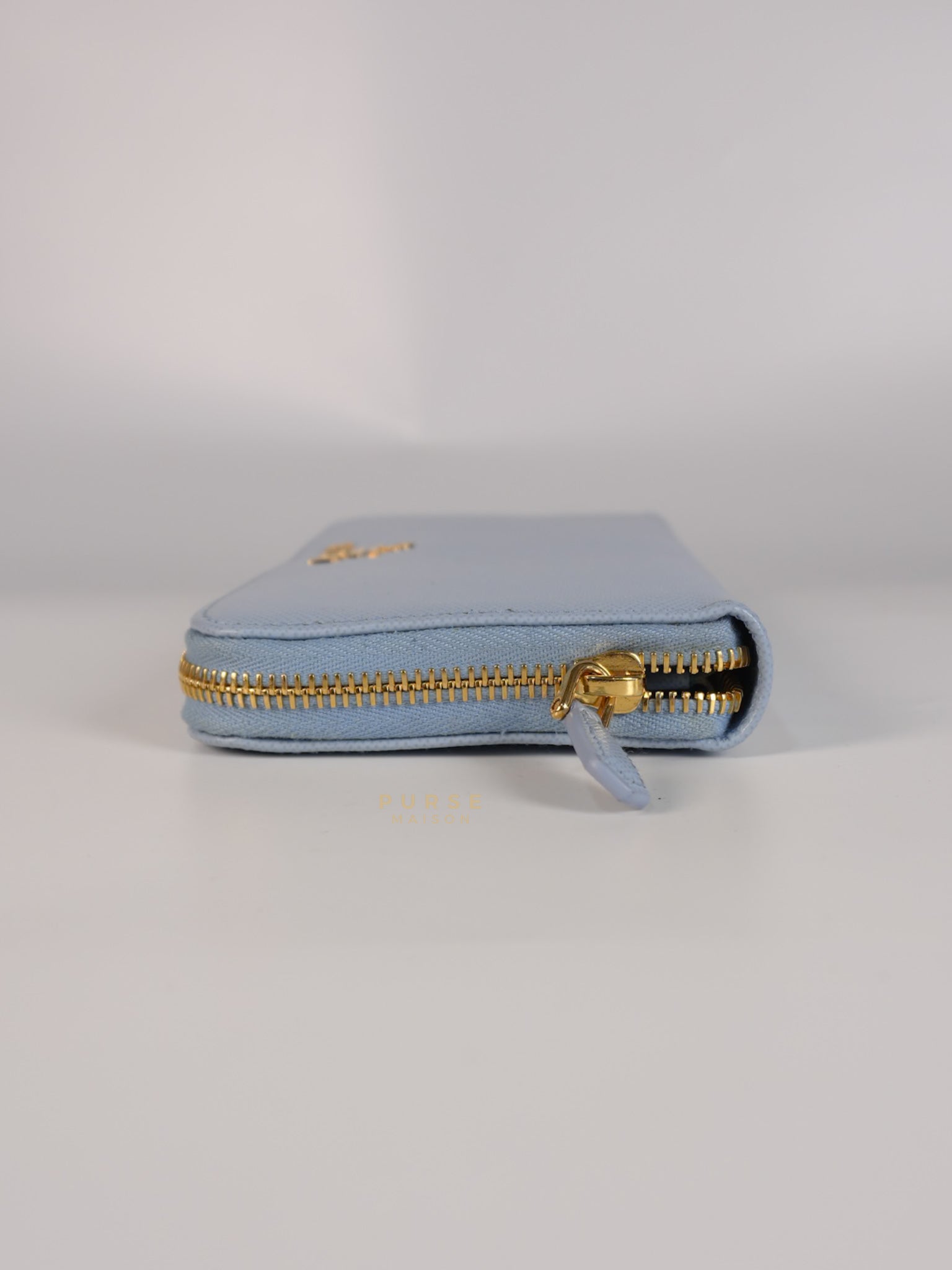 1ML506 Light Blue Saffiano Leather Long Zip Wallet | Purse Maison Luxury Bags Shop