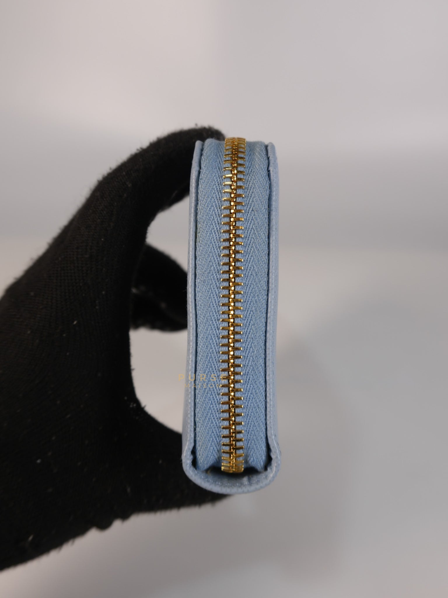 1ML506 Light Blue Saffiano Leather Long Zip Wallet | Purse Maison Luxury Bags Shop