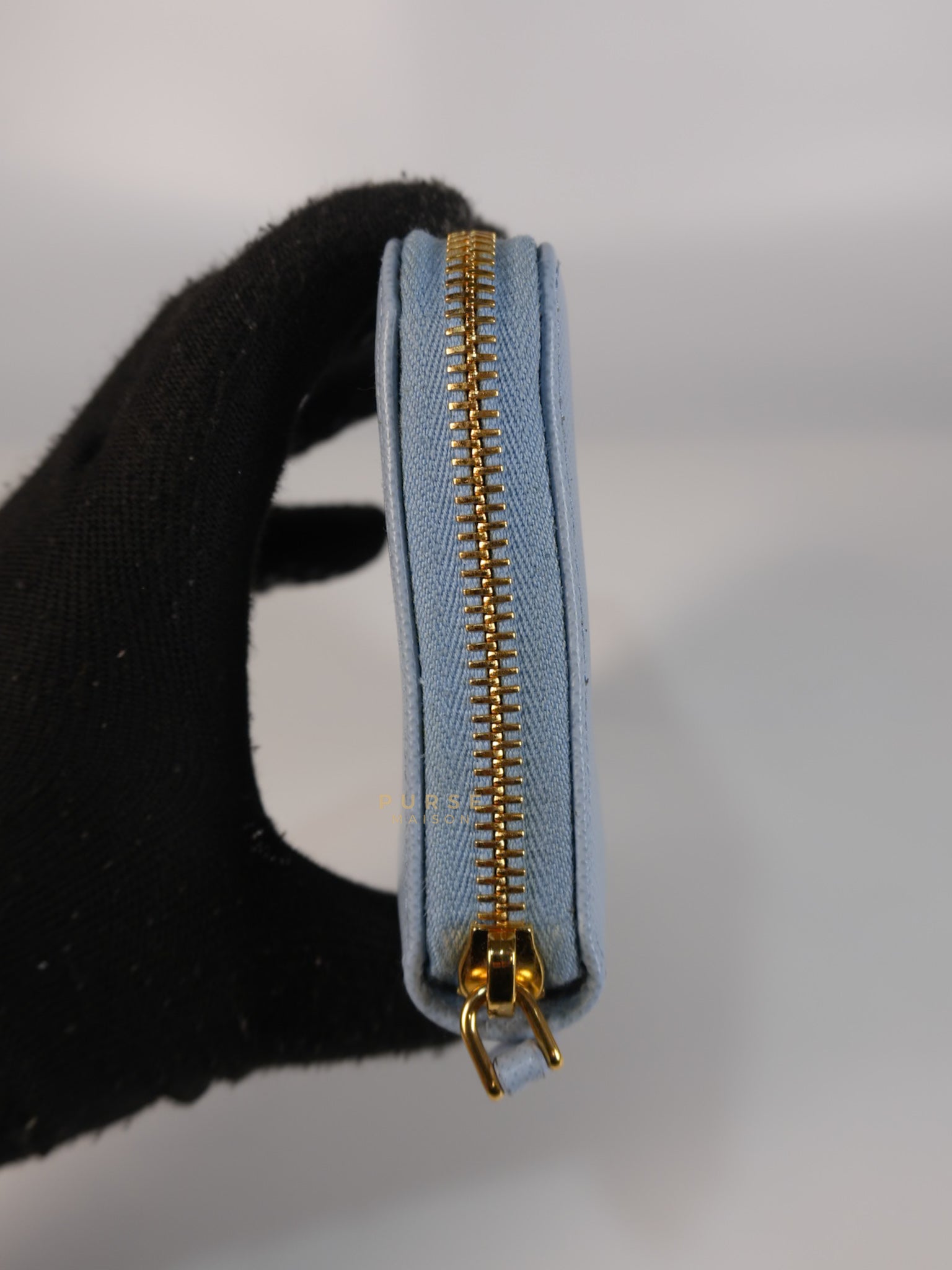 1ML506 Light Blue Saffiano Leather Long Zip Wallet | Purse Maison Luxury Bags Shop