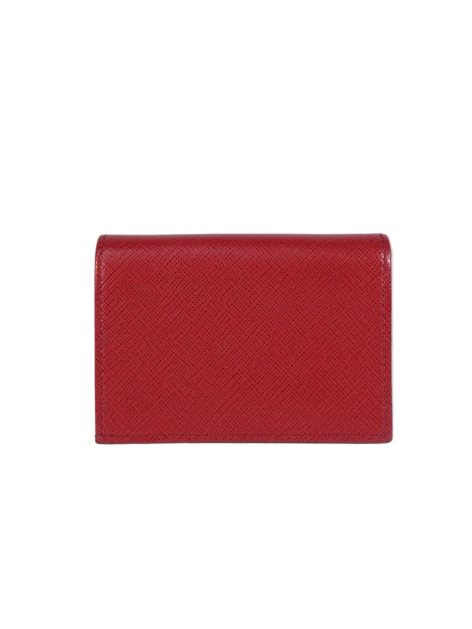 1MV021 Triangle Logo Bi-fold Wallet in Fouco/Red Saffiano Leather | Purse Maison Luxury Bags Shop