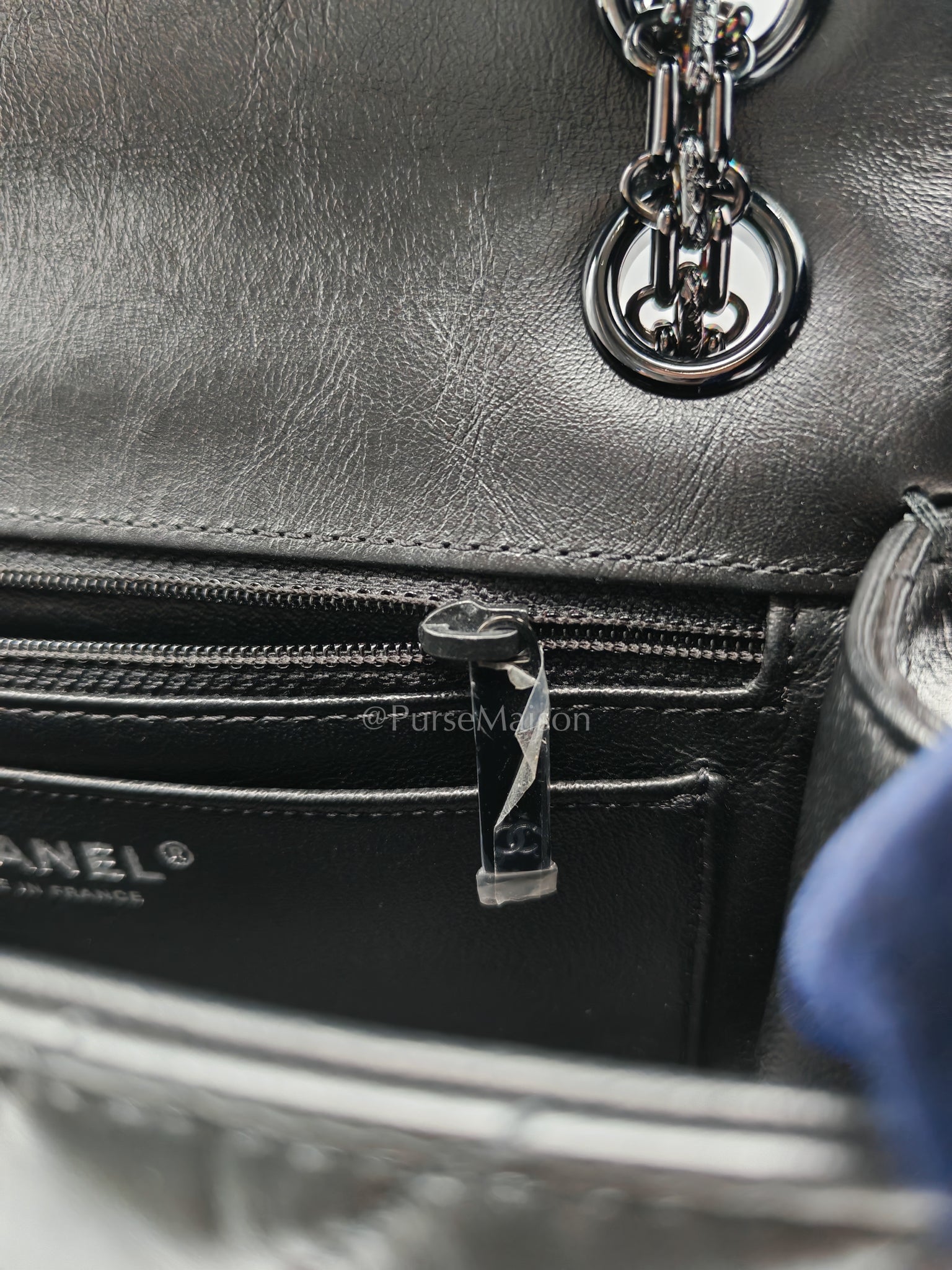 20A Mini Reissue Mademoiselle Flap 2.55 in Chevron Aged Calfskin Leather So Black Hardware (Series 30) | Purse Maison Luxury Bags Shop
