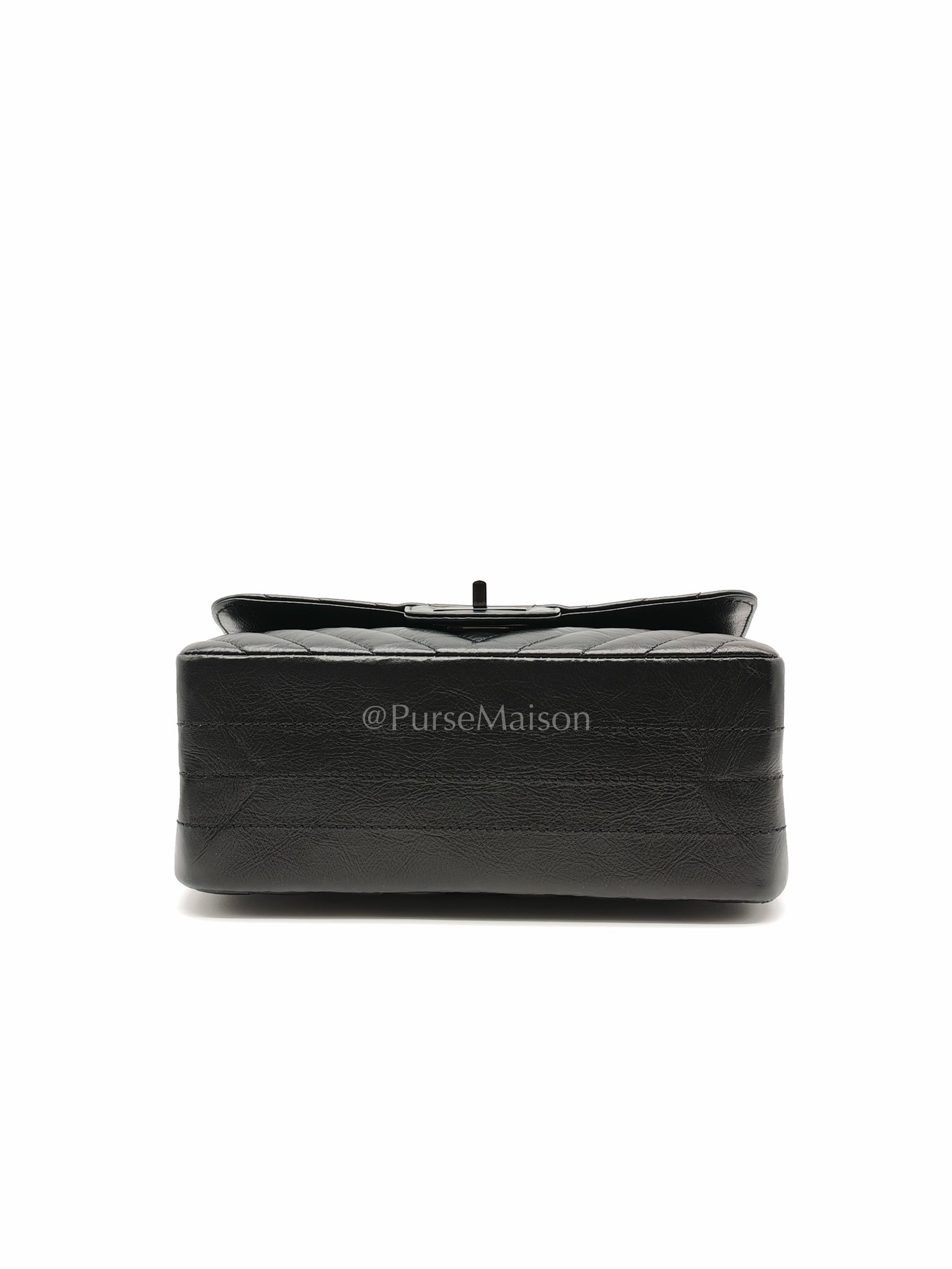 20A Mini Reissue Mademoiselle Flap 2.55 in Chevron Aged Calfskin Leather So Black Hardware (Series 30) | Purse Maison Luxury Bags Shop