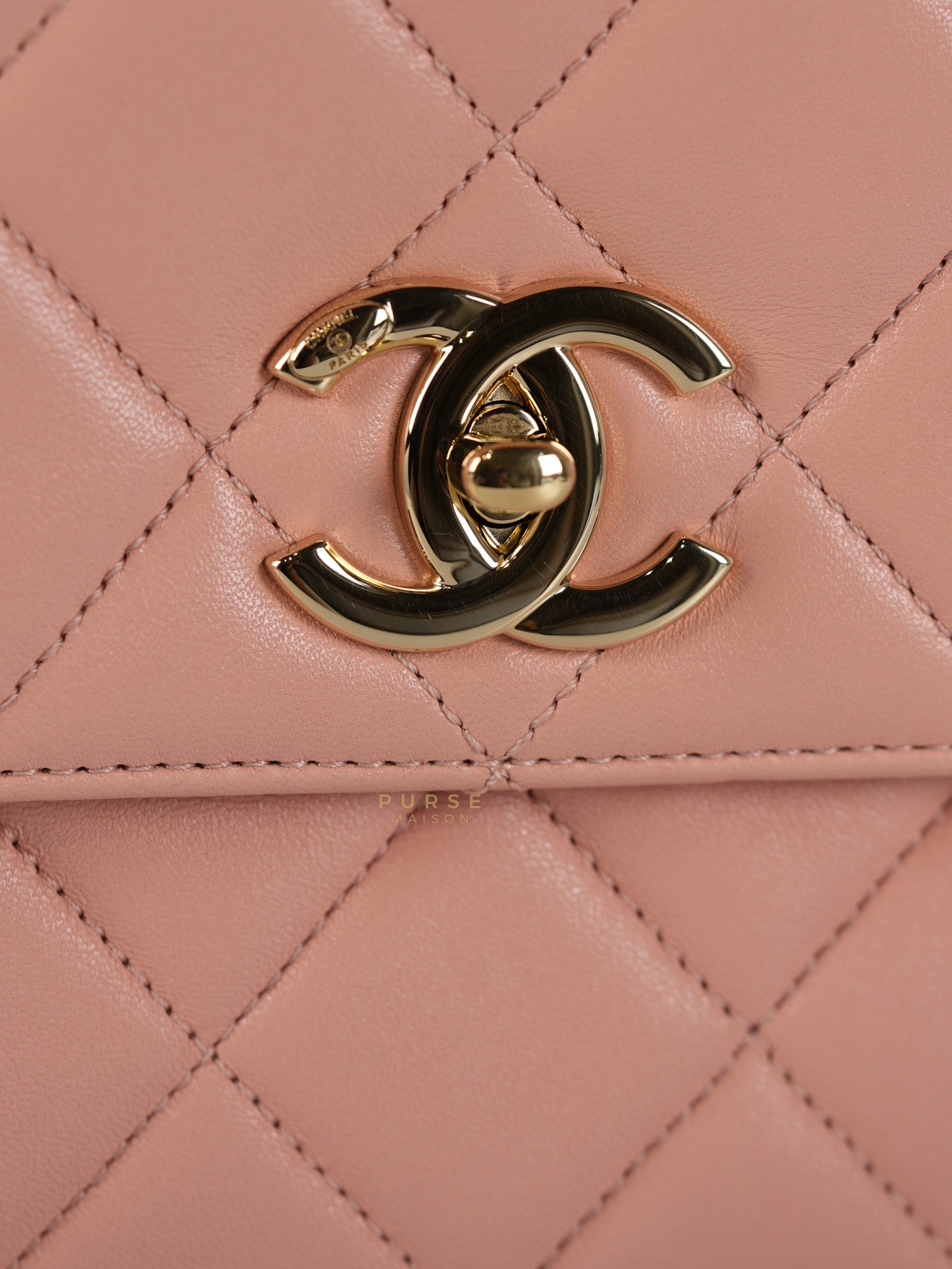 20P Trendy CC in Light Pink Quilted Calfskin Leather and Light Gold Hardware Series 29 | Purse Maison Luxury Bags Shop