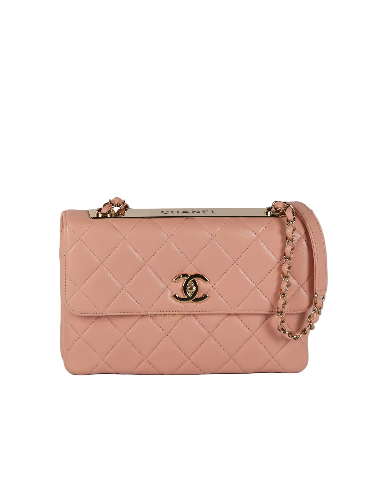 20P Trendy CC in Light Pink Quilted Calfskin Leather and Light Gold Hardware Series 29 | Purse Maison Luxury Bags Shop